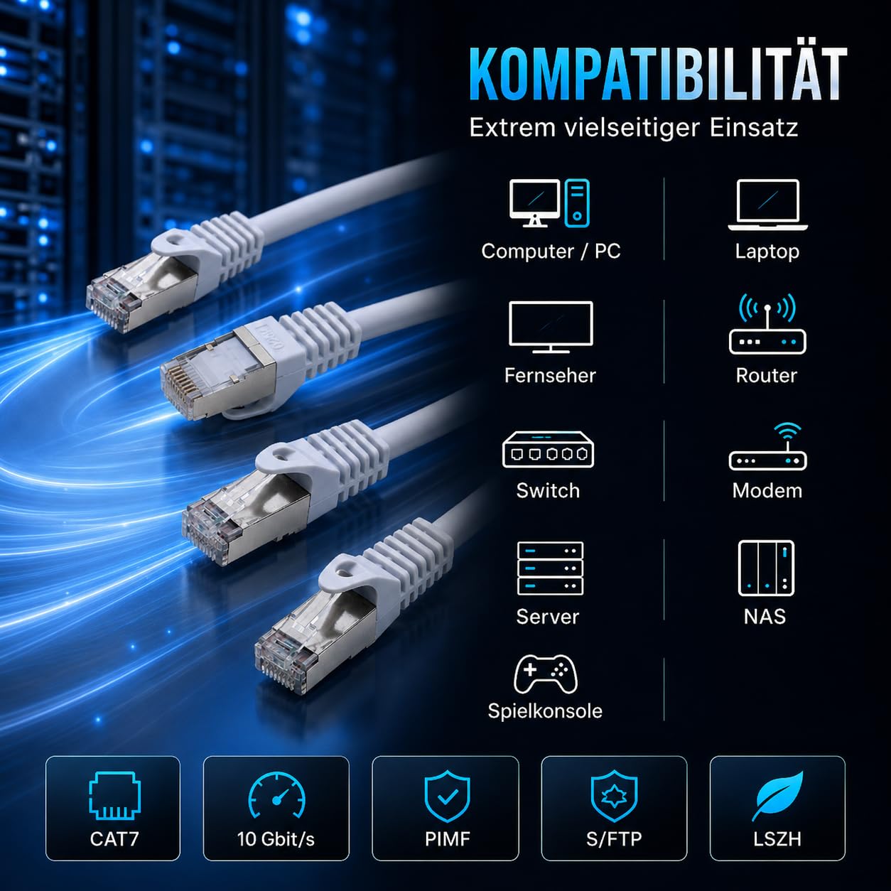 1aTTack.de CAT7 kabel LAN / 20 x 2 m - biały/kabel CAT 7 PIMF S/FTP kabel sieciowy Ethernet 10 Gbit/s z wtyczką Cat 6a RJ45 LSZH