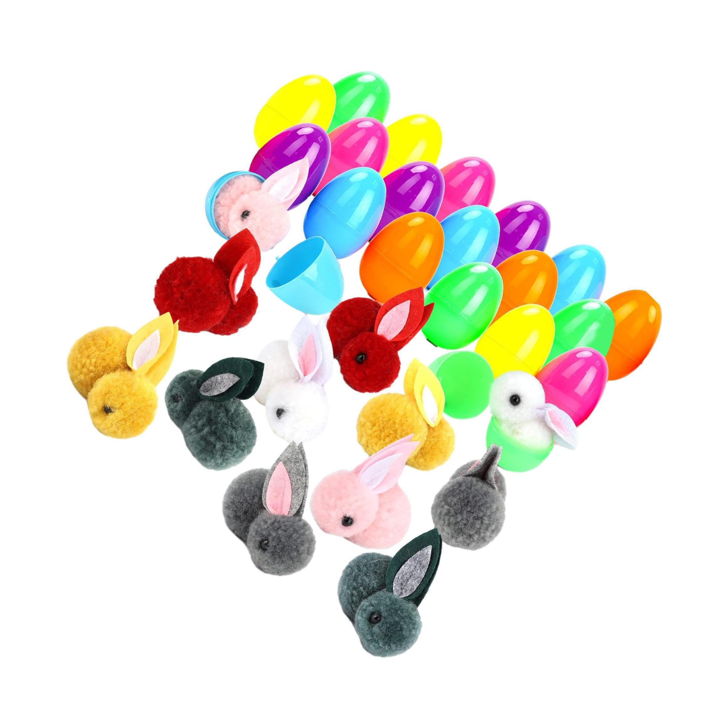 TWISAXC Colorful Easter Eggs Surprise 24-Pack Plush Rabbits Inside Assorted Colors Fillable Eggs for Kids Joy Colorful Easter Basket Stuffers Kids Boys Girls