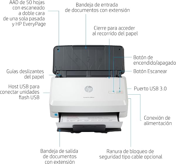 HP ScanJet Pro 3000 s4 - Escáner de Documentos con Alimentador de Hojas, Escaneo Doble Cara Automático, 40 ppm/80 ipm, AAD 50 Hojas,USB 3.0, Compacto, Ciclo Diario 4000 Páginas - 2
