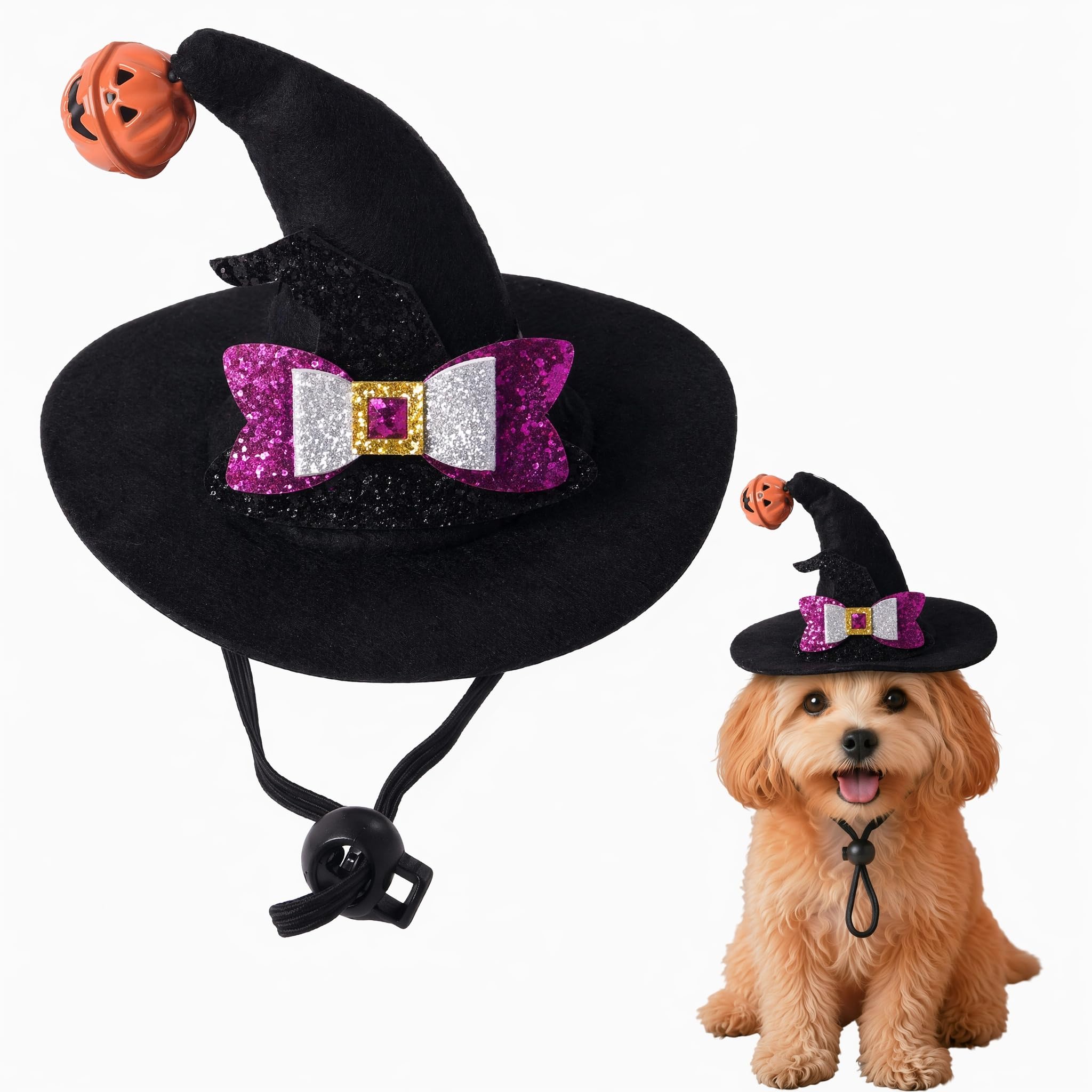 Dog Halloween Costume - Adjustable Witch Hat, Halloween Costume for small Dogs & Cats, Comfortable, Durable
