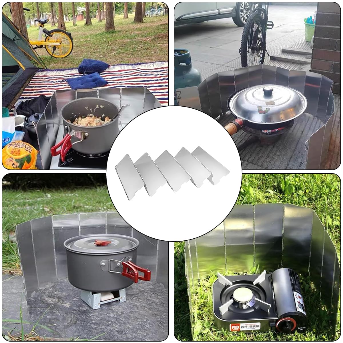 Parabrezza Per Fornello Da Campeggio – Kit Da 14 Pannelli In Alluminio – Pieghevole, Portatile E Regolabile – Antivento Per Stufe A Gas, Alcool E Legna – Con Custodia