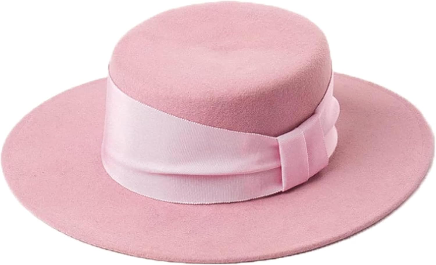 Autumn Fedoras Wide Edge Light Pink Ribbon Women's Winter Travel Hat