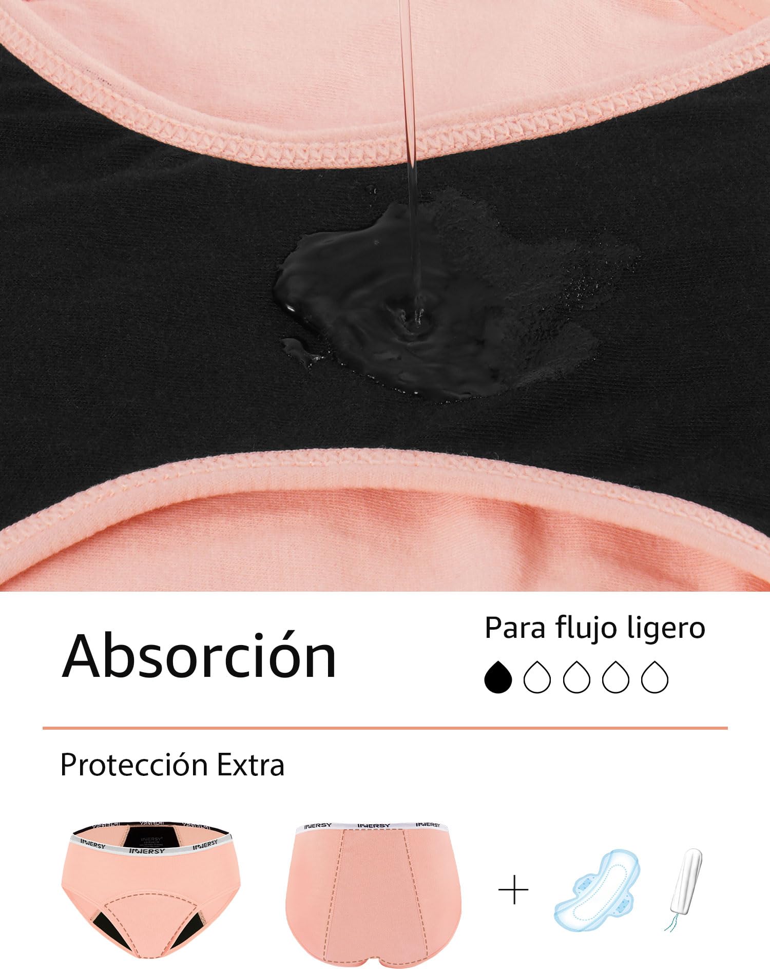 INNERSY Bragas Menstruales Niña Ropa Interior Protección Algodón Braguitas Regla 8-16 Años Pack de 3