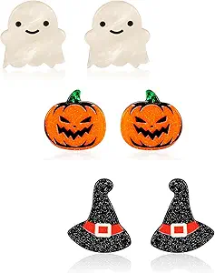 WOWORAMA Halloween Earrings Cute Pumpkin Earrings for Women Fun Crystal Pumpkin Stud Earrings Funny Smiling Face Pumpkin Drop Earrings Halloween Earrings Jewelry