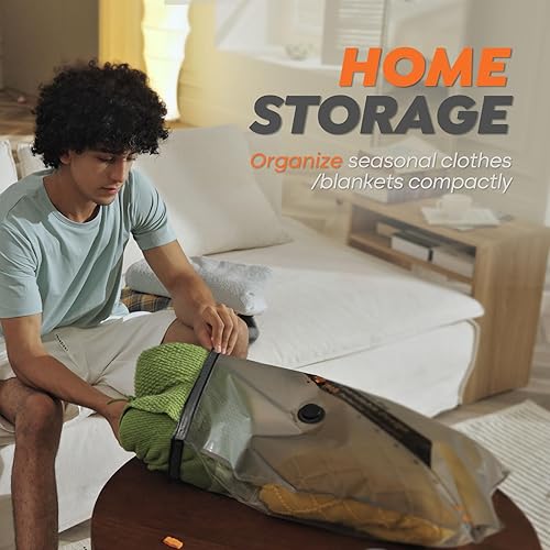 Miniatura 8 de Juego de bolsas de almacenamiento de viaje con bomba inalámbrica recargable, paquete de 20 bolsas portátiles ahorradoras de espacio para viajes y