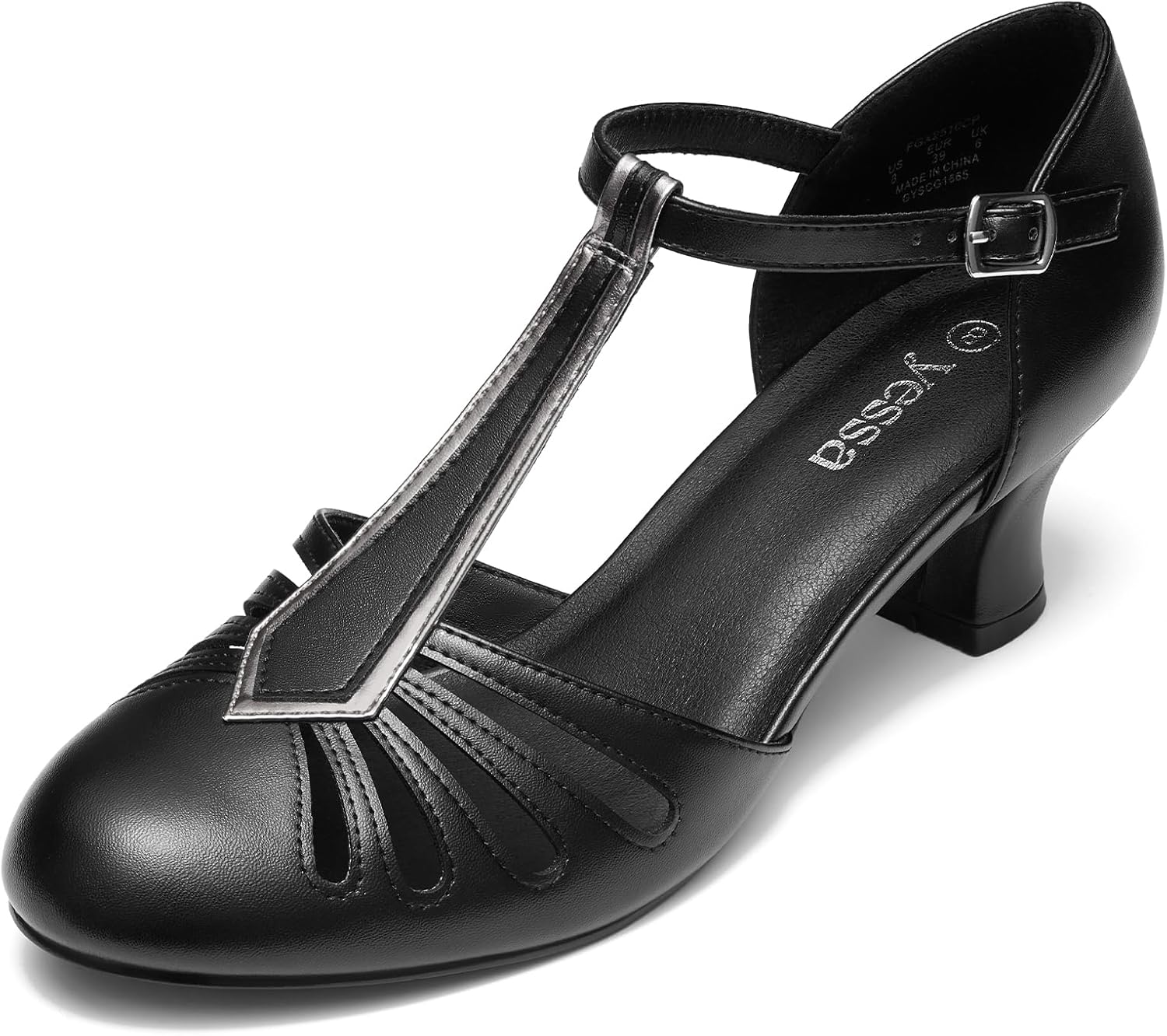 YESSA Women T-Strap Dance Shoes - 2" Heel for Latin & Ballroom