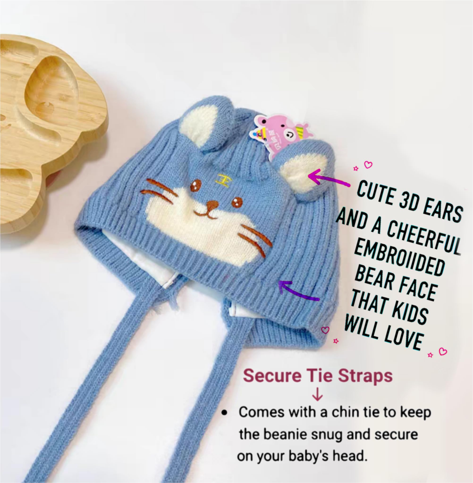 REFFER Wool Baby Winter Caps Unisex Beanie Fit For 3 Months To 4 Years Old Toddler Baby Winter Caps For Kids Boy's And Girl's Free Size (Sky Blue) 1