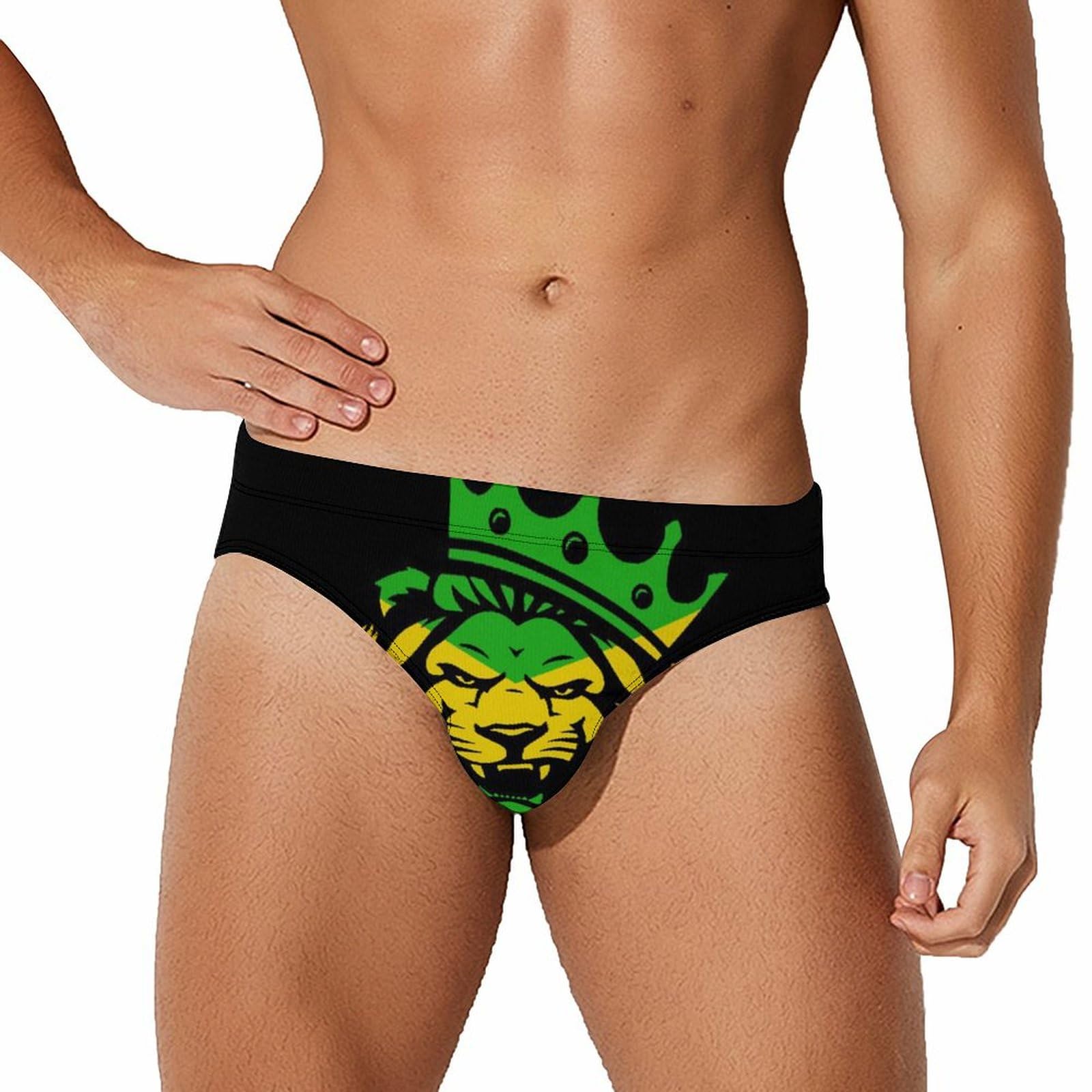 Jamaica Rasta Lion Men's Low Rise Swim Briefs Sexy Bikini Swimsuit Beach Swimwear