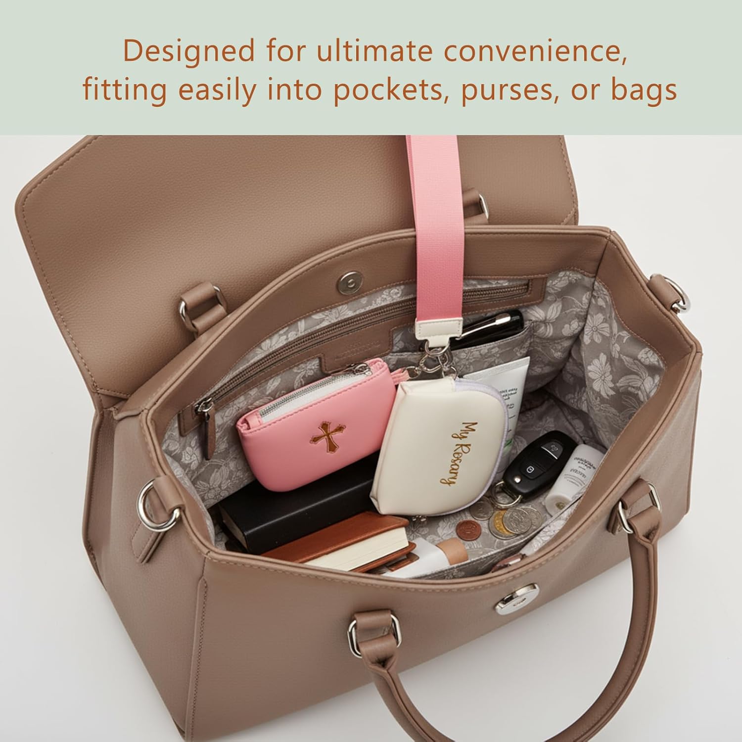 Dual Rosary Pouch Vegan Leather Wristlet Keychain Coin Purse Double Wallet Card Holder Rosary Case for Women Men - Image 7