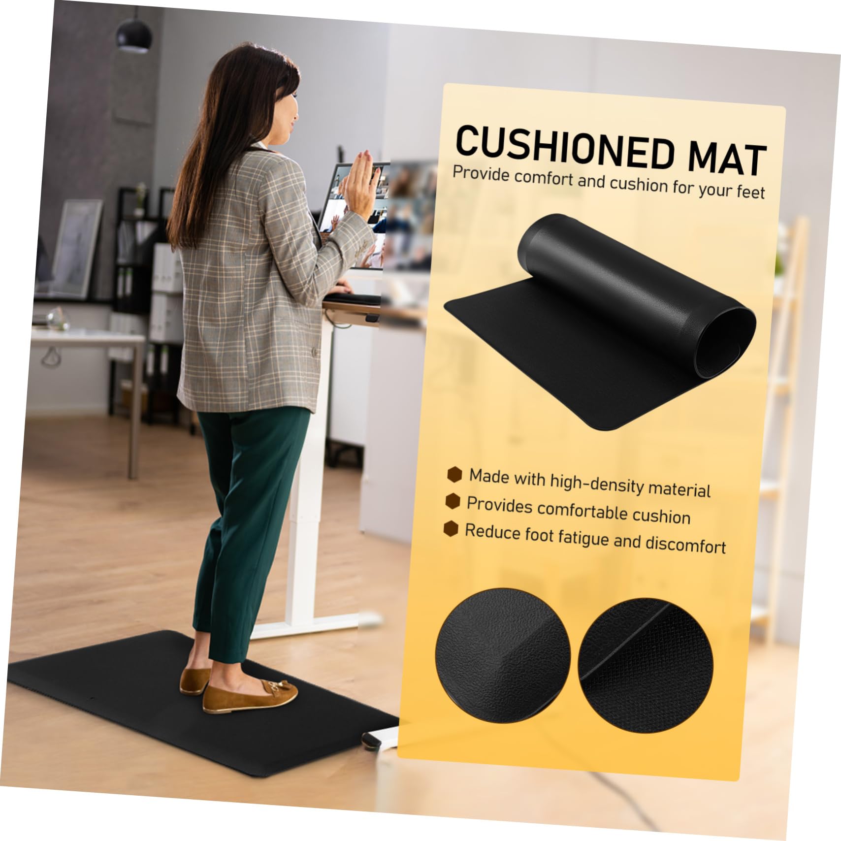 Gatuida Tappetino Anti-fatica per Cucina e Sala Relax, Cuscino Pavimento in Schiuma e Pvc Nero 44x71x1,2 Cm, Facile da Pulire per Comfort e Riduzione Affaticamento