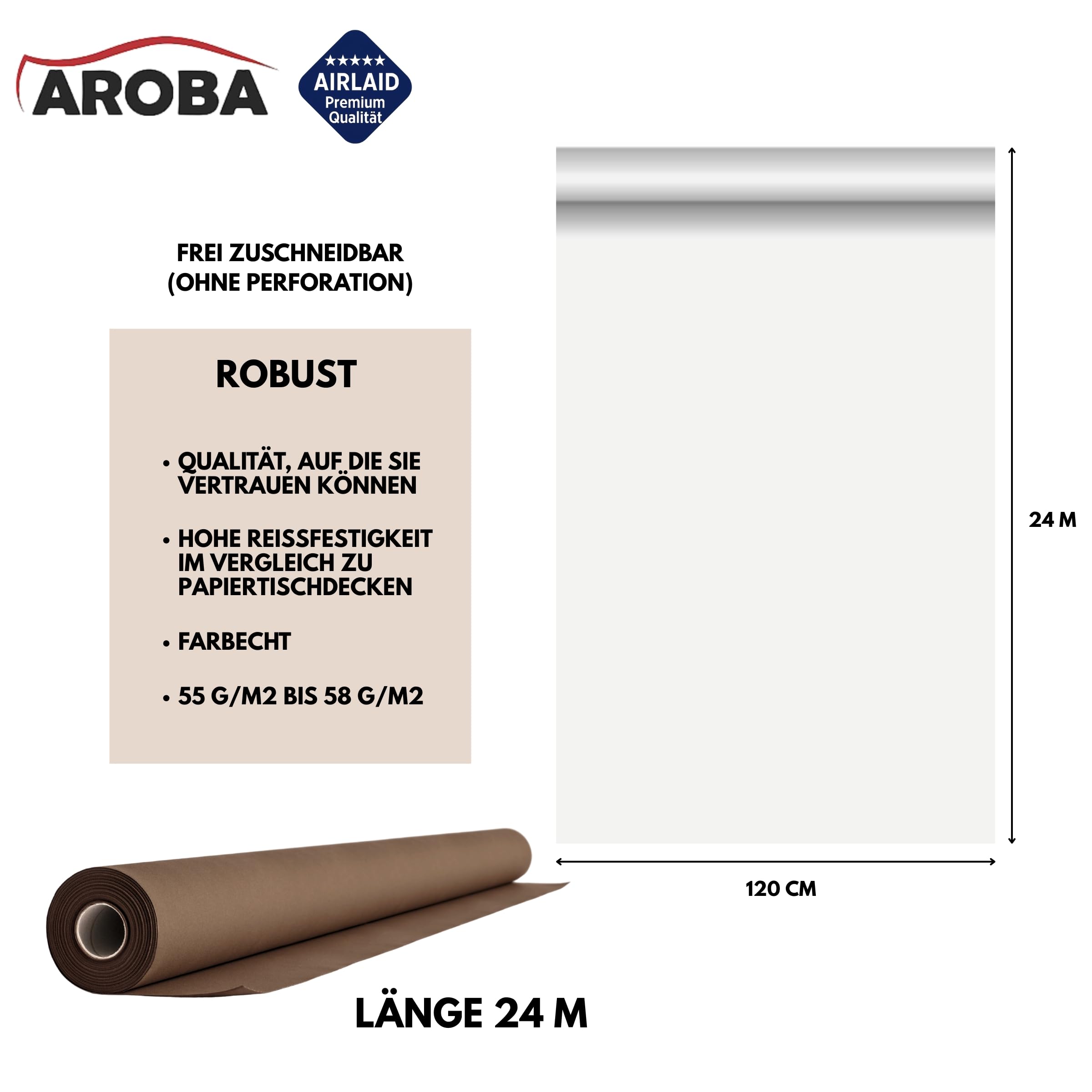 Airlaid - 2 Rollos de mantel de 1,2 m x 24 m, de aspecto textil, para bodas, bautizos, cumpleaños, comuniones, catering, hoteles, gastronomía, color marrón