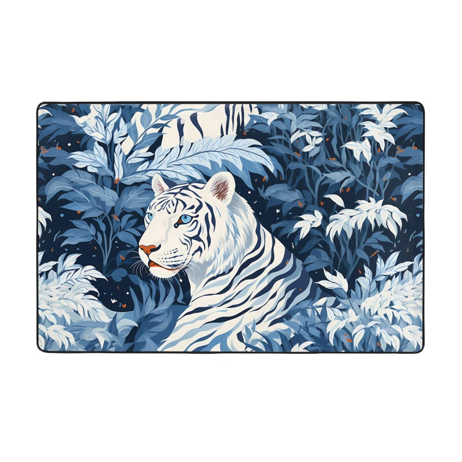 Tapis tigre blanc doux et resistant de 152x99 cm pour decoration de sol interieur