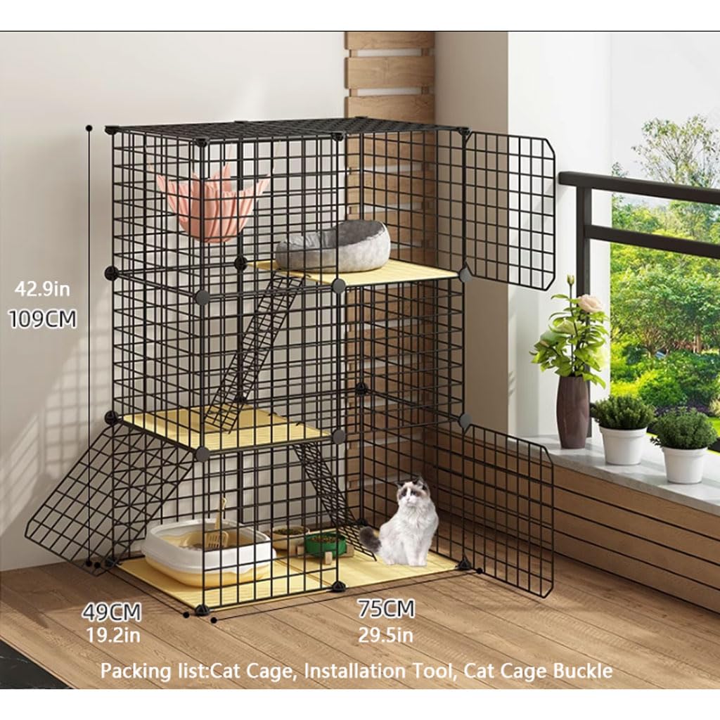 Gabbia per gatti a 2/3 livelli, per interni, staccabile, fai da te, in filo metallico, con scala e strumento di installazione, cuccia per piccoli animali per gattini e cuccioli
