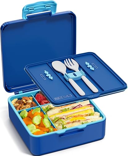 Miniatura 8 de Fimibuke Lonchera Bento para niños, a prueba de fugas, con 4 compartimentos, sin BPA, apta para lavavajillas, con utensilios, tamaños de porciones