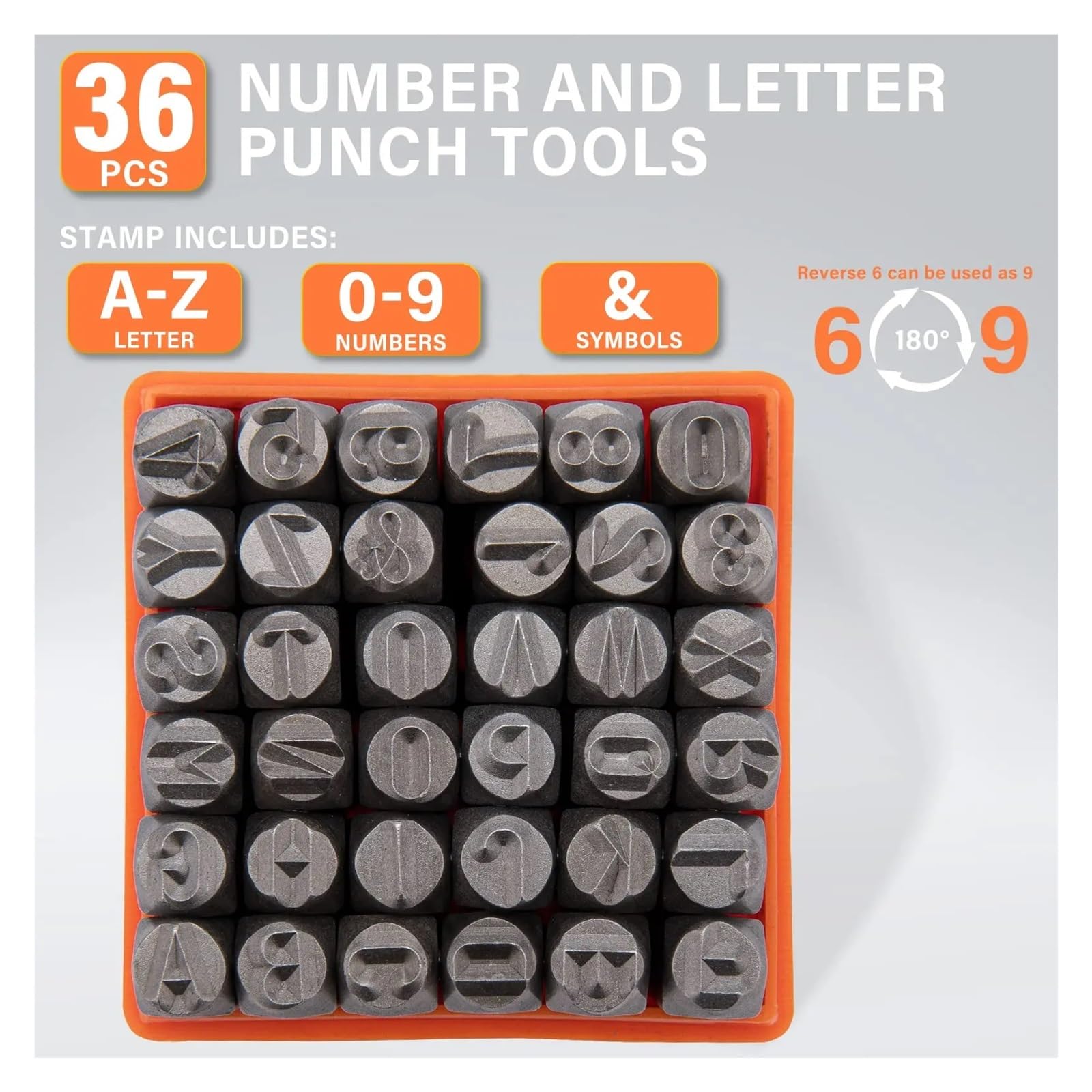 Juego de sellos con letras y números, Kit de estampado metal, 39 piezas, letra mayúscula, número, perforadora, martillo, bloque acero, 6/8/10 mm(6mm Set)