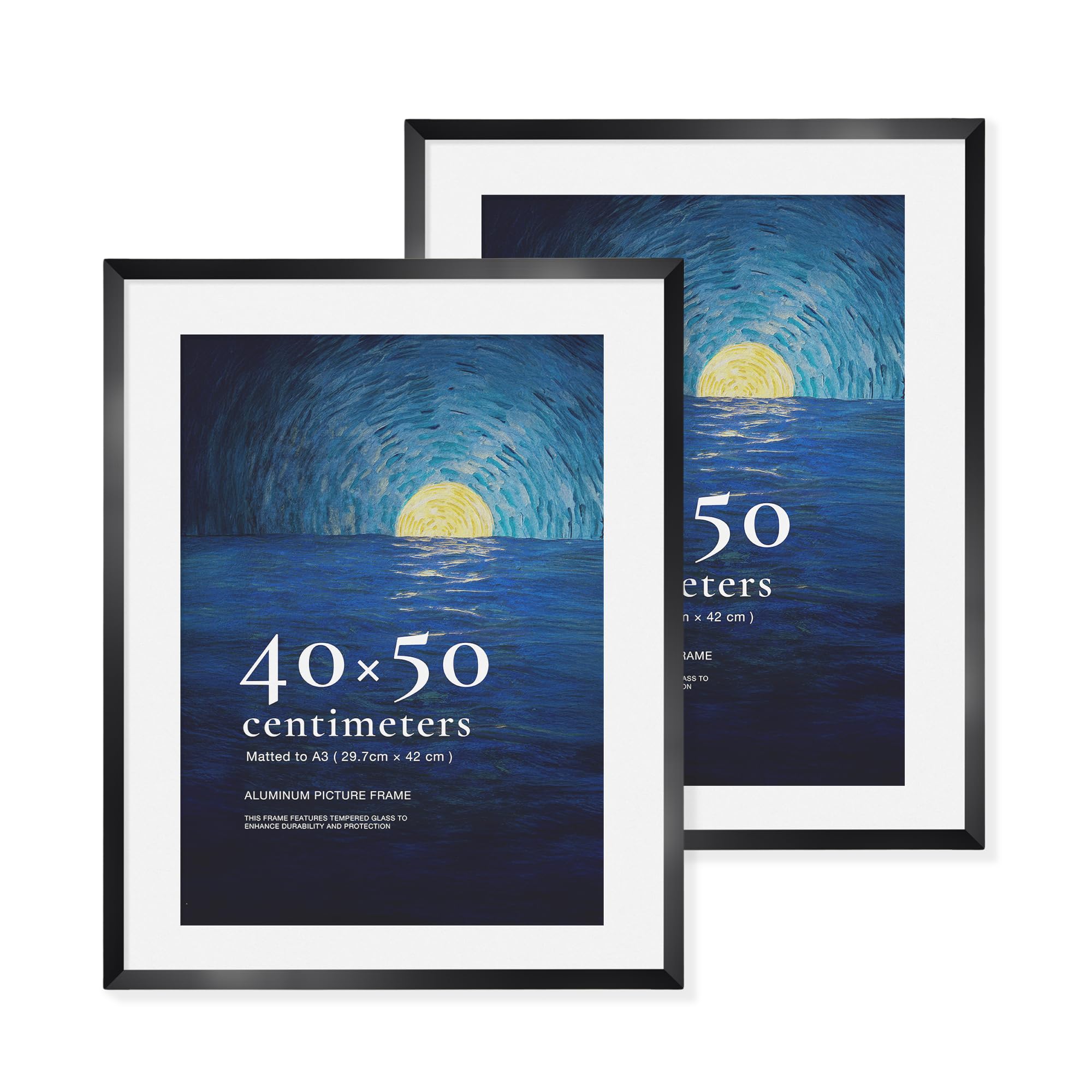 LIVINGTASTE 40x50 Picture Frames Brushed Black Aluminium, 2 pack 16x20 inch Photo Frames with Tempered Glass, for Posters, Artwork, Wall Display Only