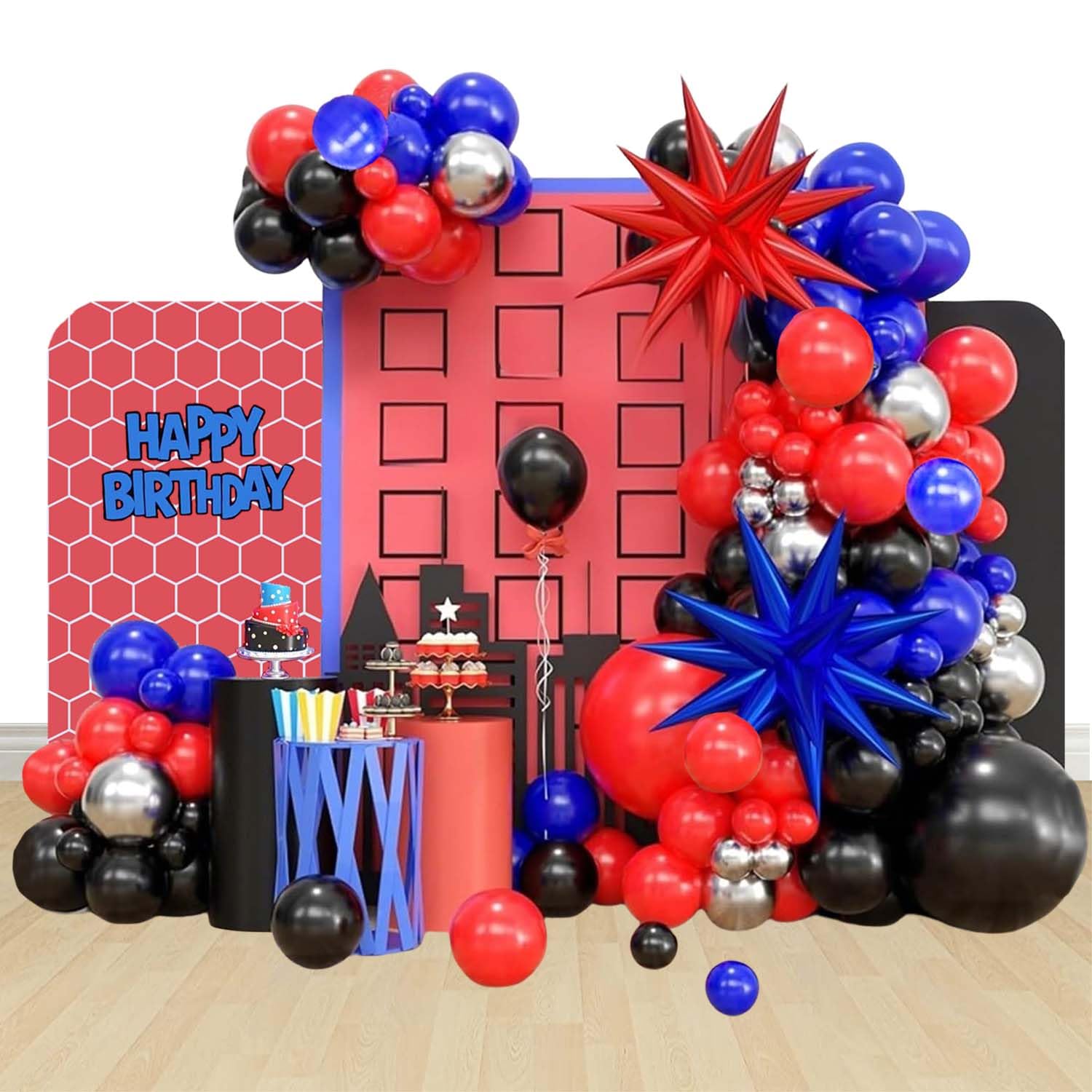 Blue Red Black Balloon Arch Kit Spider Birthday Party Decorations Balloons Garland