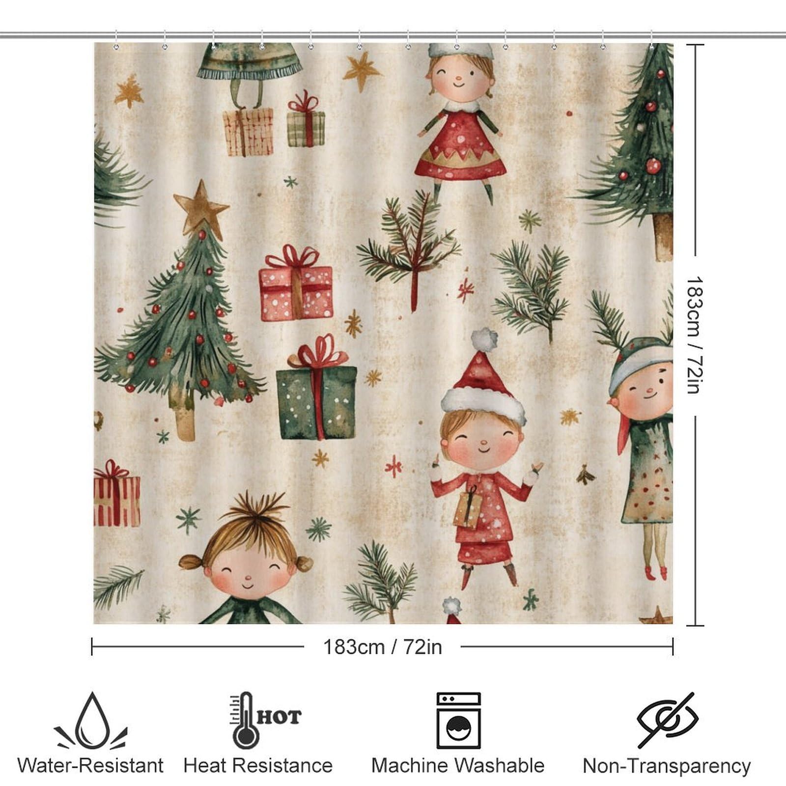 Feliz Navidad Baño de Cuatro Piezas Tappeto De Baño Absorbente Y Antideslizante, Ideal para Usar En Ducha Y Mantener El Suelo Seco 183×183cm