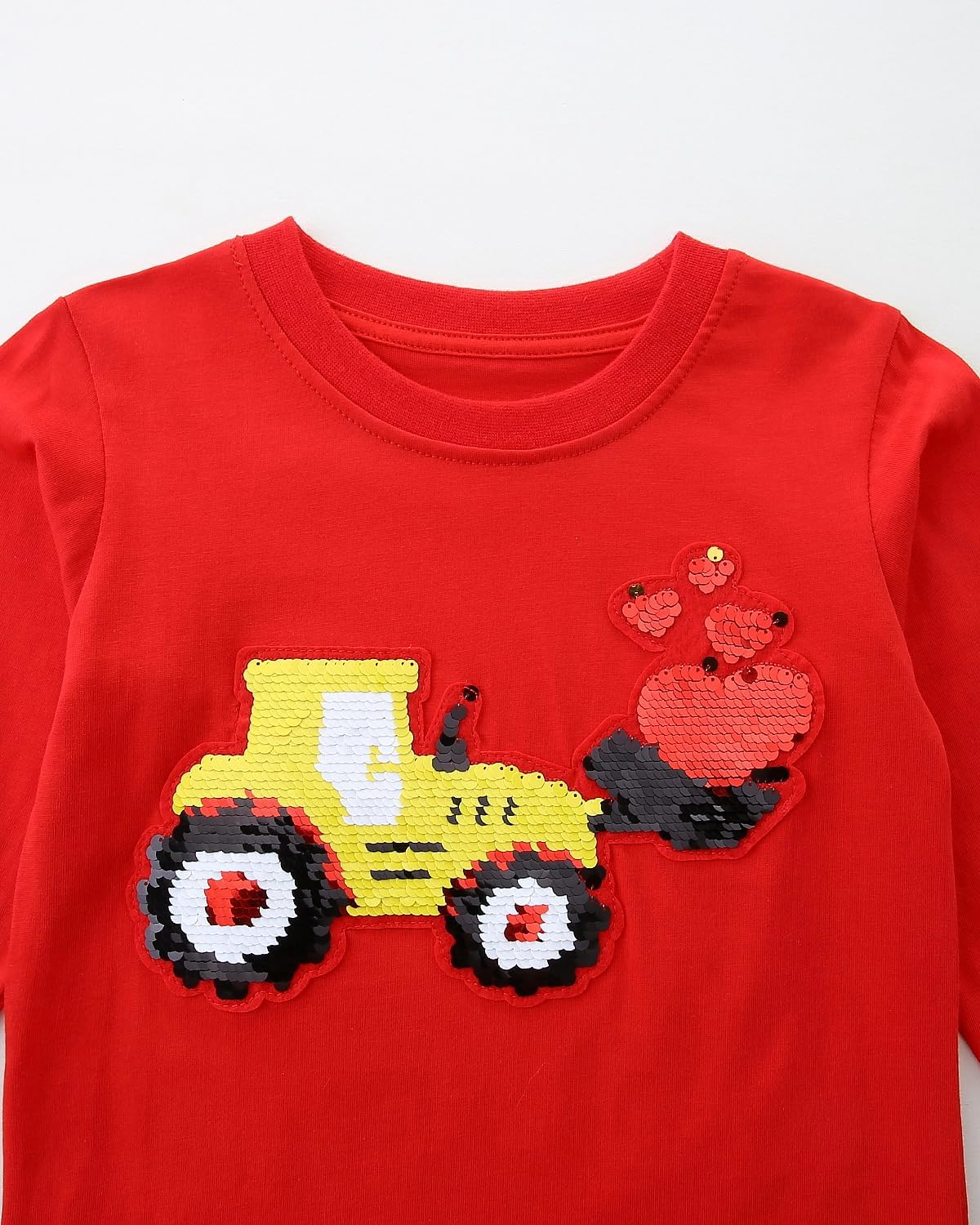 Valentine's Dinosaur Shirt for Toddler Boy Monster Truck Heart Flip Sequin T-Shirt Tractor Long Sleeve Kids VDAY Tops - Image 5