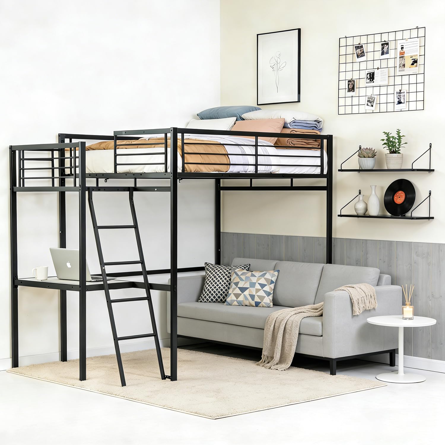 Meubles Cosy Lit Mezzanine 2 Places 140x190cm avec Bureau, Noir