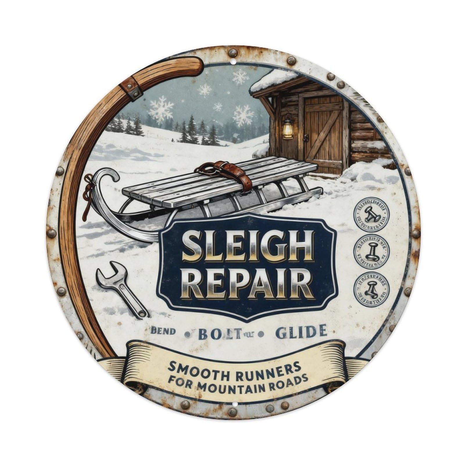 Sleigh Repair Sign Metal Tin Sign Plaque