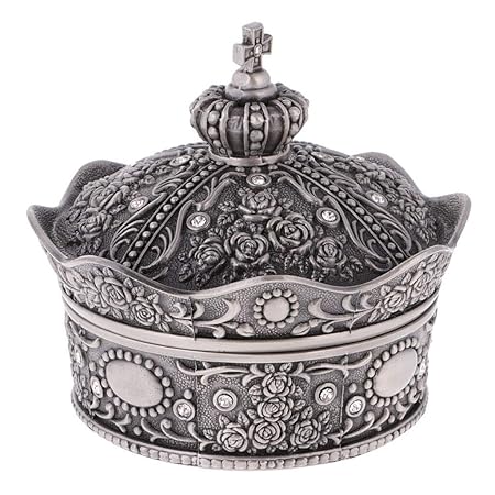 ELECTROPRIME Crown Shape Jewelry Box Container Rose Sculpture Storage European Style