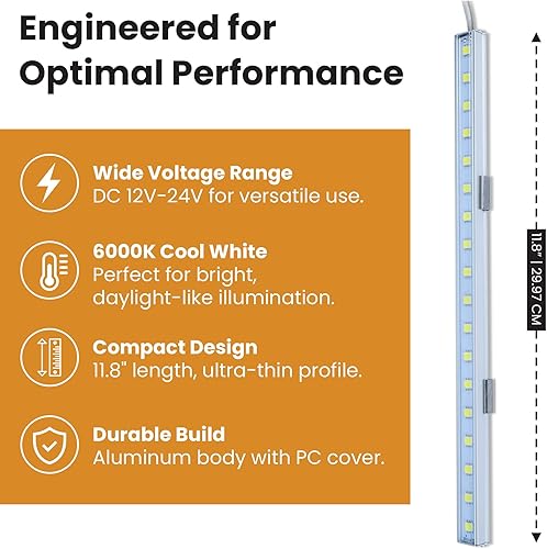 Miniatura 3 de 12V-24V Amplio rango de voltaje de aluminio rígido DC 12 voltios a 24 voltios iluminación LED 11.8 "barra de luz LED tira de lámpara debajo del