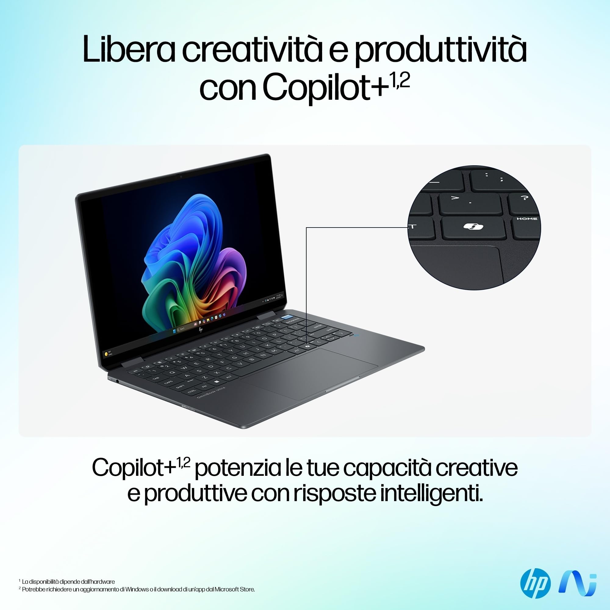 HP OmniBook Ultra Flip x360 14-fh0003sl, Copilot+ PC, Intel Core Ultra 5-226V, Intel Evo Edition, AI, RAM 16GB, SSD 1TB, Display Touch 14” OLED 3K 400 Nits, 120Hz, Poly Studio Cam TNR, Windows 11, Blu