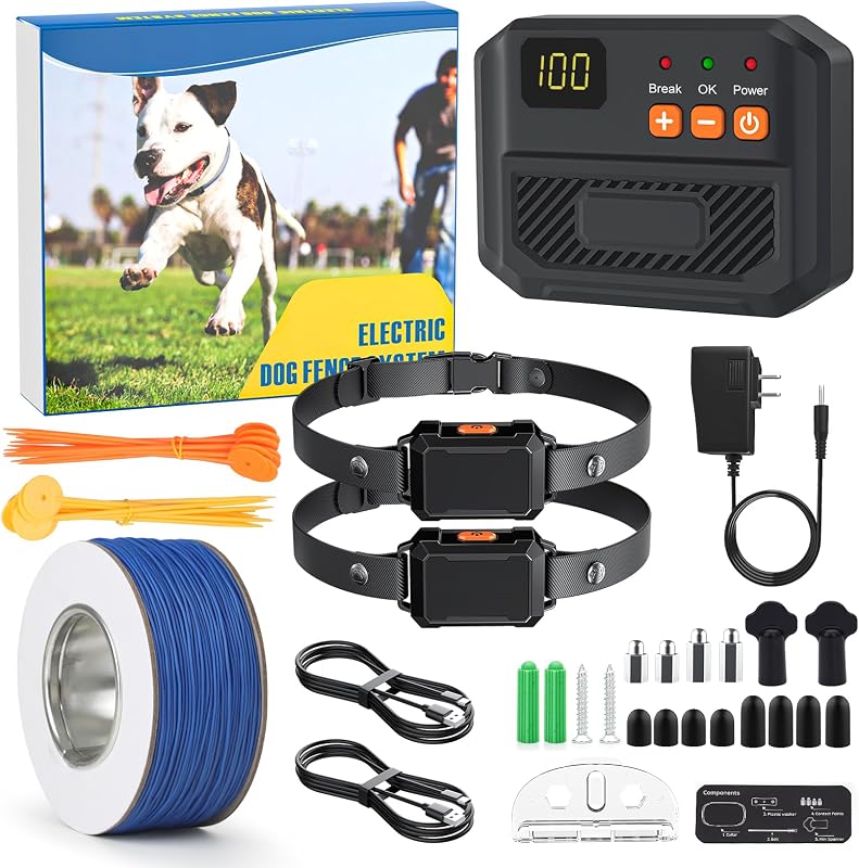 Electric Fence for Dogs, Underground Dog Fence System, 2 Collars | IPX7 Waterproof Rechargeable Training Collars, 650FT Wire, Covers up to 3/4 Acre, Tone & Static Correction
