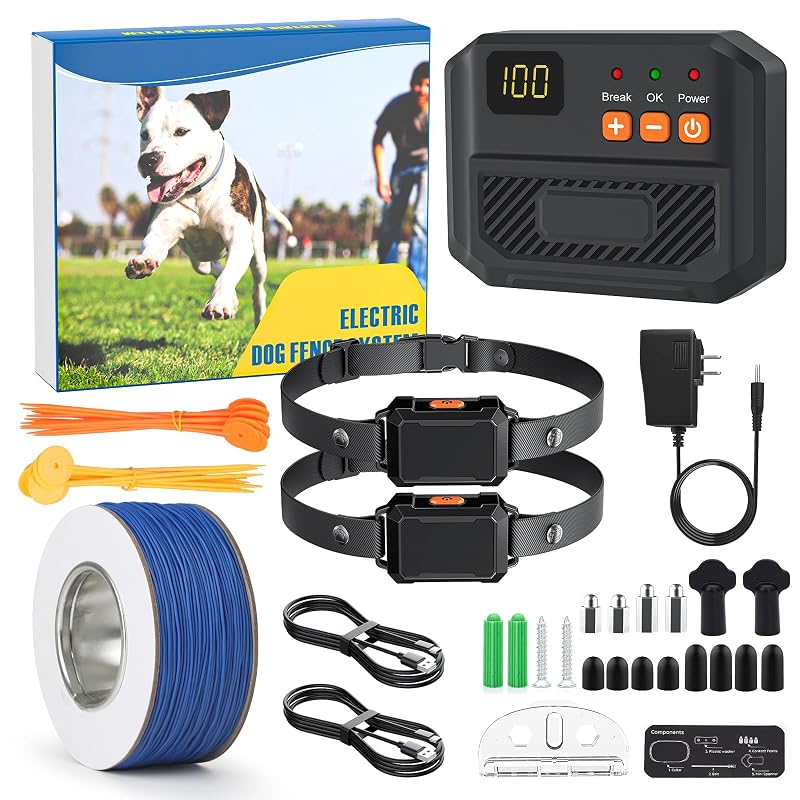 Cerca eletrônica subterrânea para cães Pewkim com 2 coleiras impermeáveis, fio de 198,12 m para 2 cães