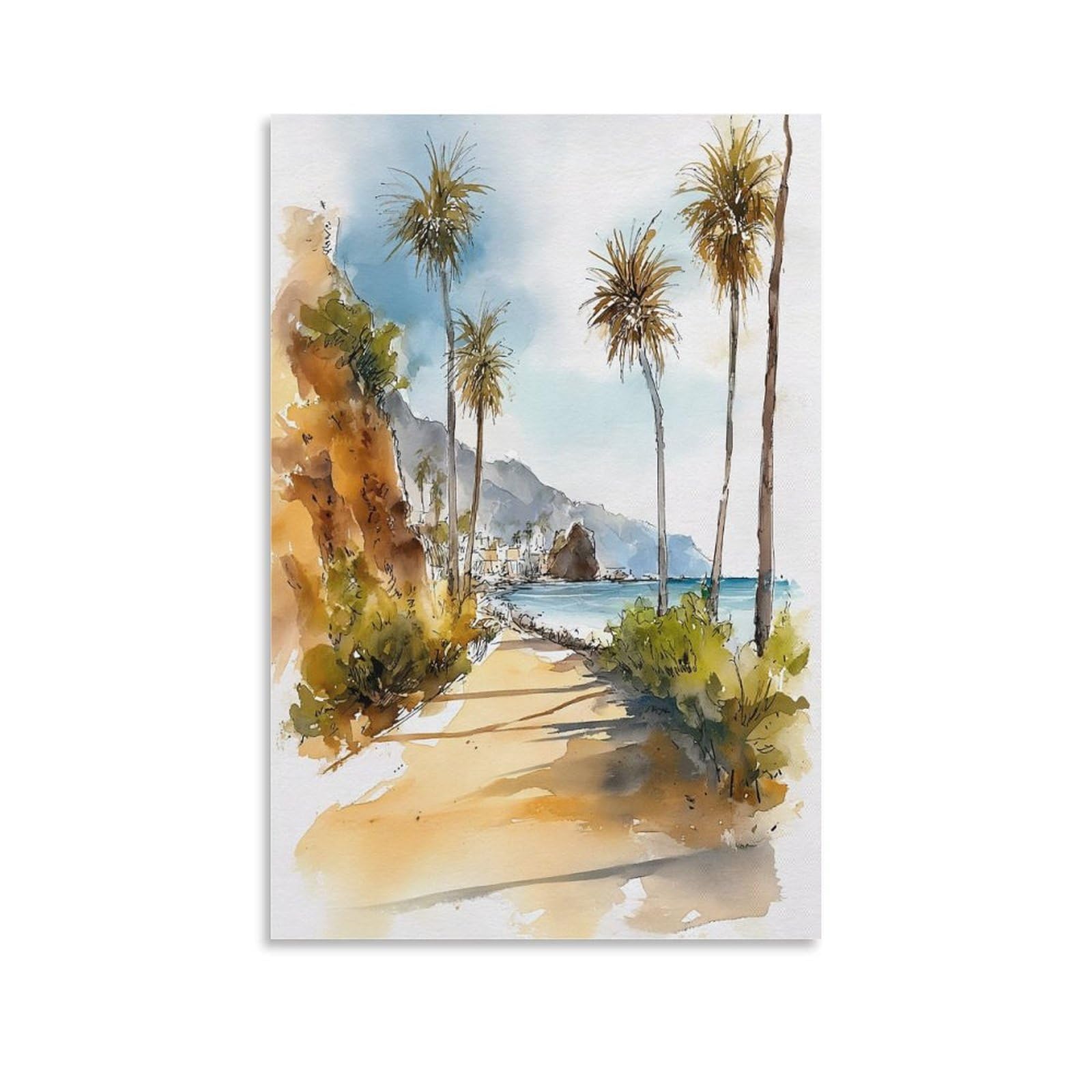 LCYNNH Huntington Beach Watercolor Print California Coastal Wall Art 24x36inch(60x90cm) Print Home Bedroom Office Living Room Decor Canvas