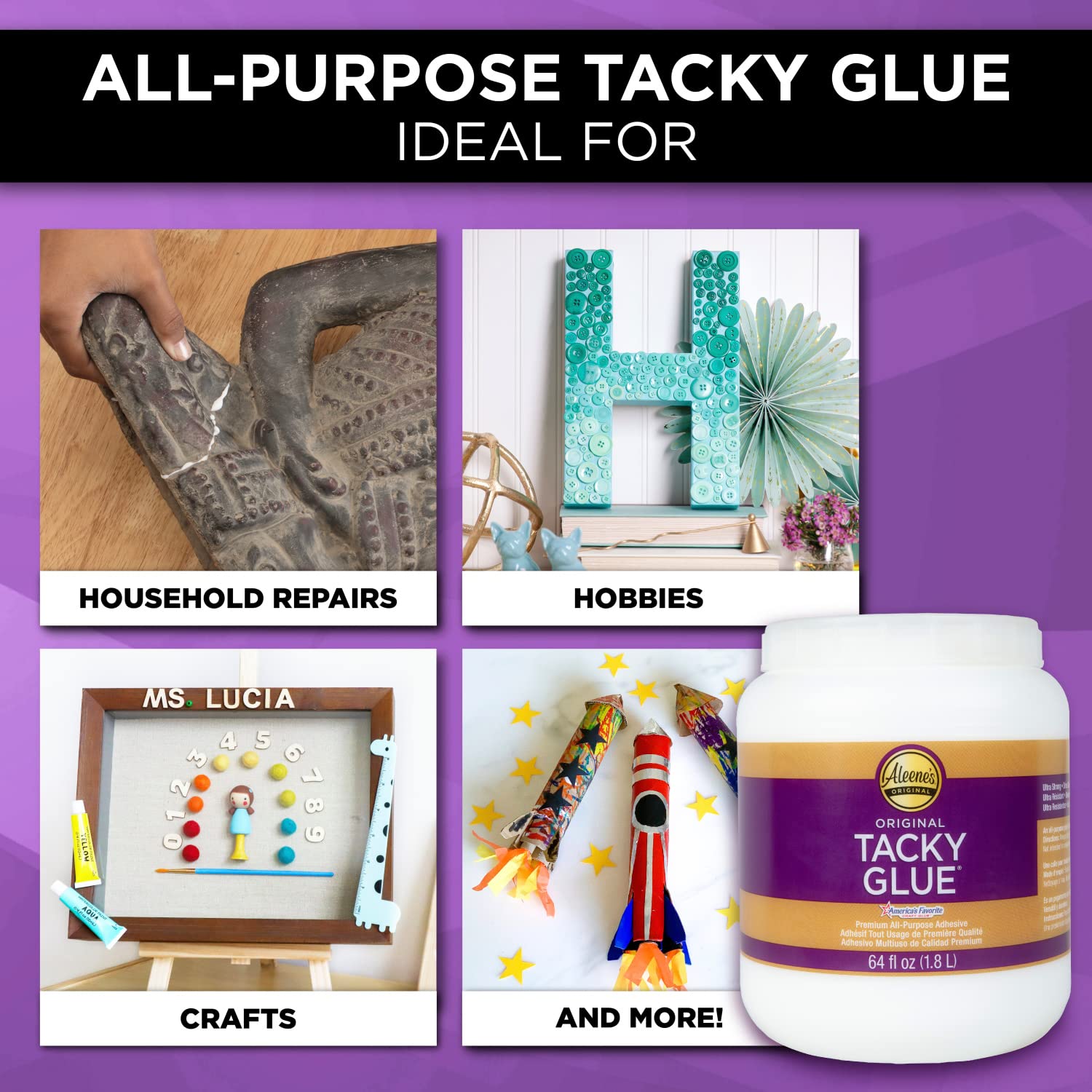 Aleene's Original Tacky Glue, All Purpose Adhesive, Perfect for Crafts and DIY Projects, Dries Fast and Clear for Large Projects, Refills, 64 fl oz