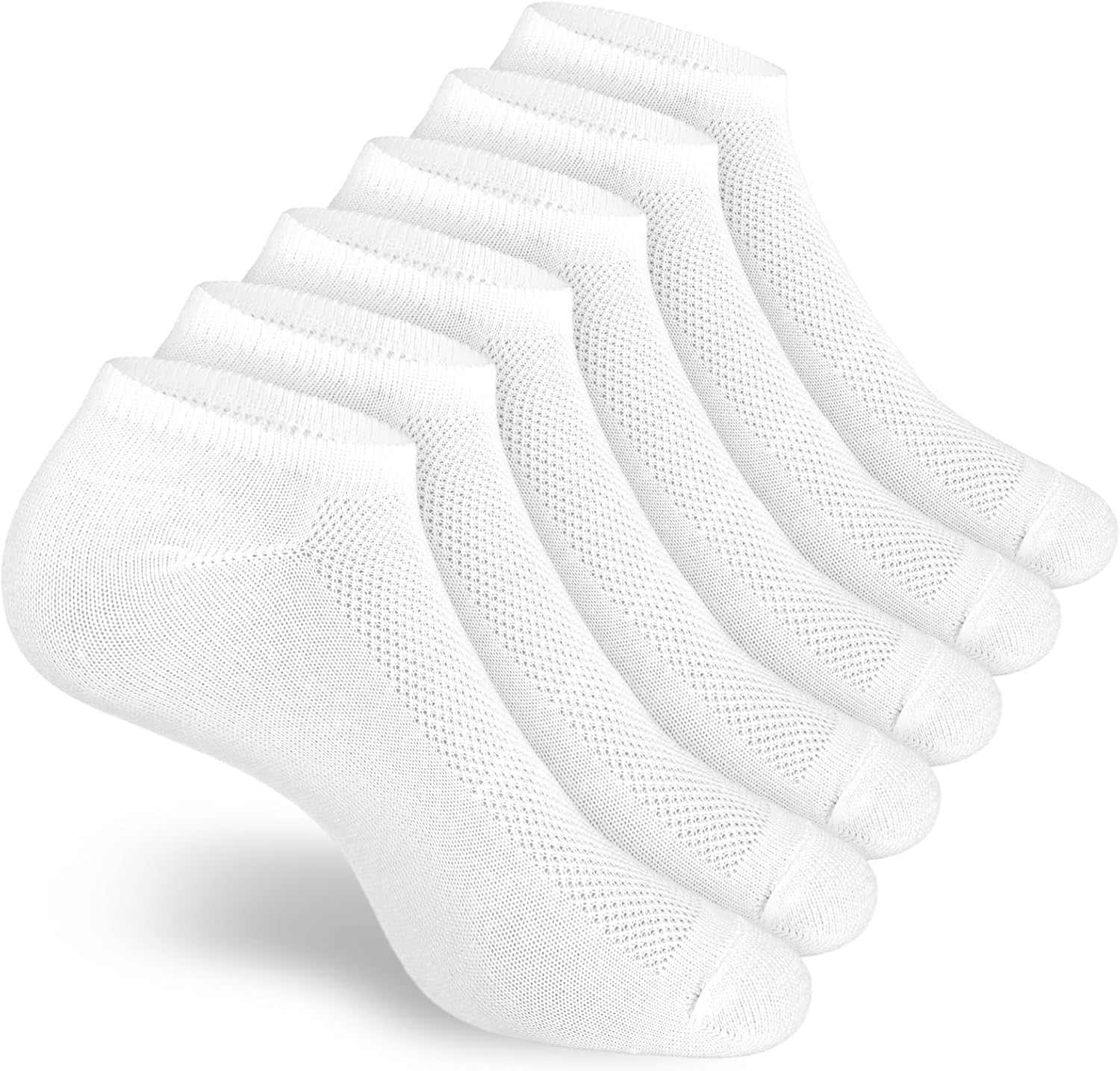 Telooco Mens No Show Trainer Socks 6 Pairs Low Cut Ankle Socks White