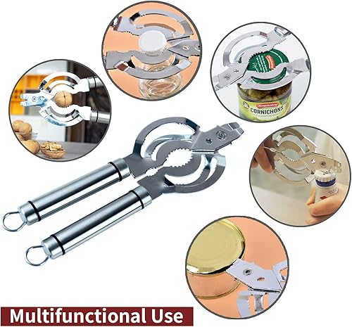 Miniatura 6 de Abridor de tarros, abridor de tarros multifuncional para manos débiles, abridor de tapa de tarro de acero inoxidable, abrebotellas de cerveza para