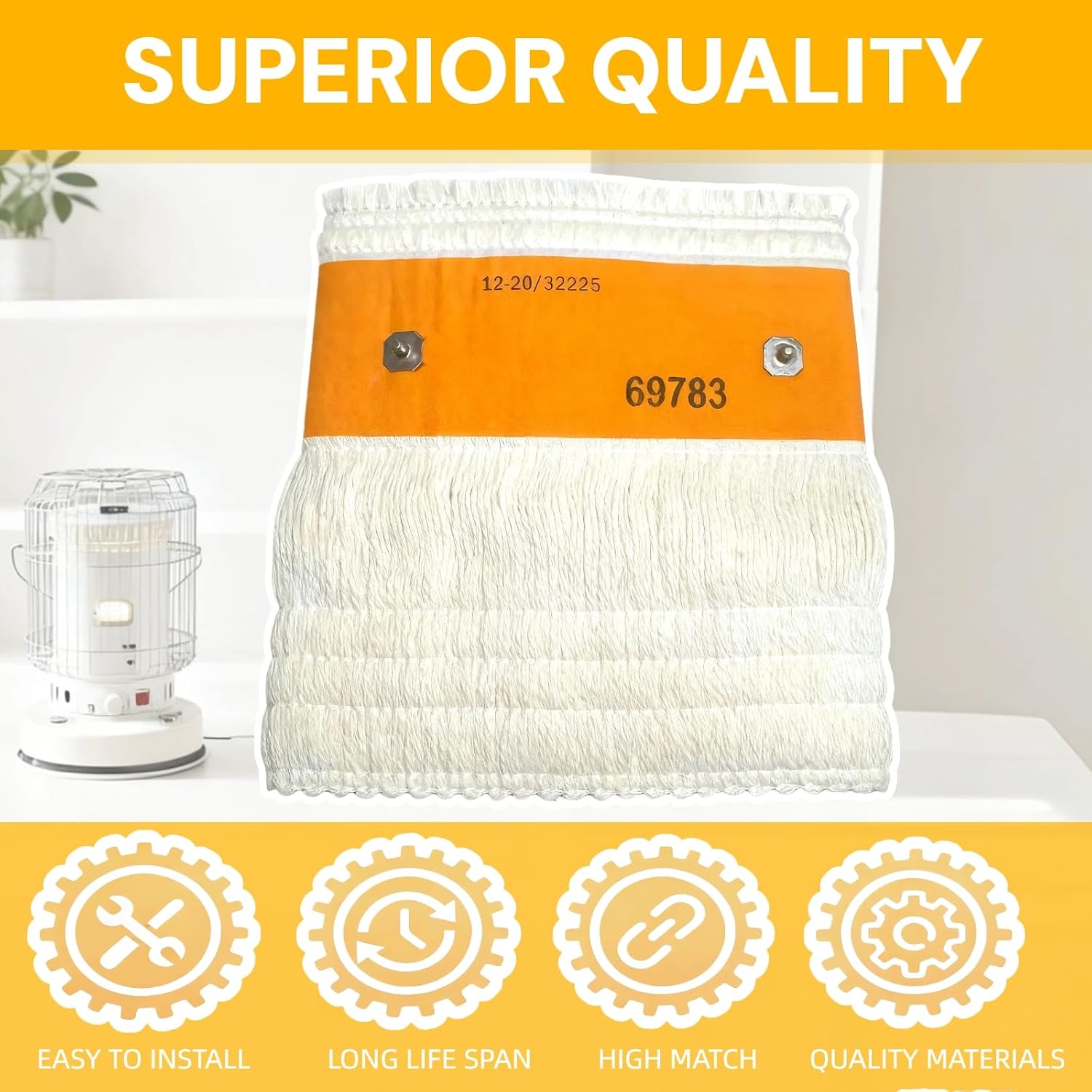 32225 Kerosene Heater Wicks 2-Pack – Replacement for Kero World KW-24C, DuraHeat DH-2300, Dyna-GLO CV-2300/RMC-95C, Envirotemp & Keroheat Heaters – Durable Cotton/Fiberglass Wick Set (2 pack)