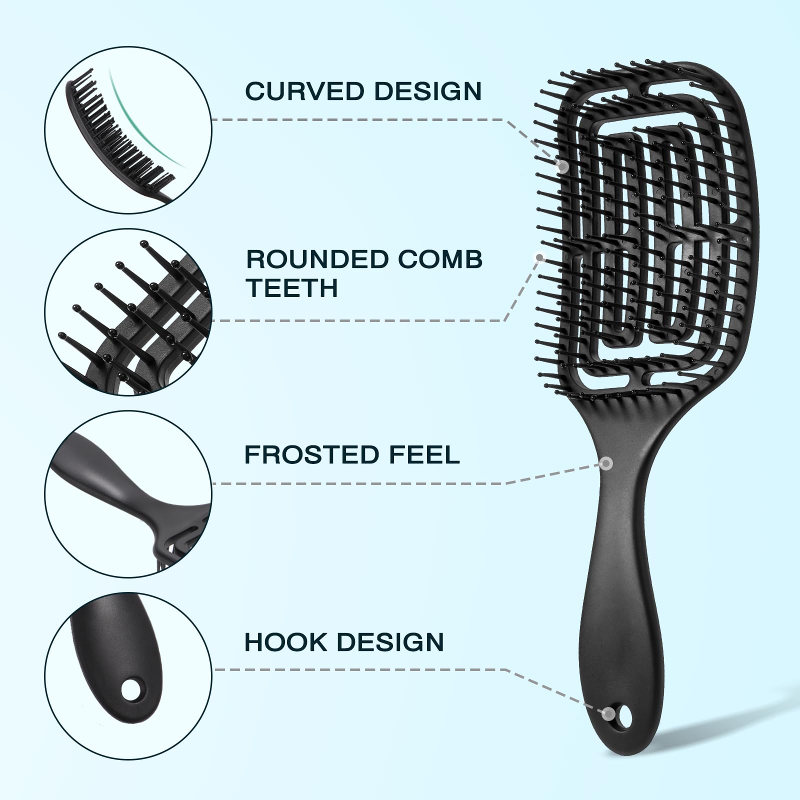 Brencco Detangle Hair Brush, Hairbrush Professional Curved Ventilation, Hair Brush for Straight Curly & Wet Hair - Image 3
