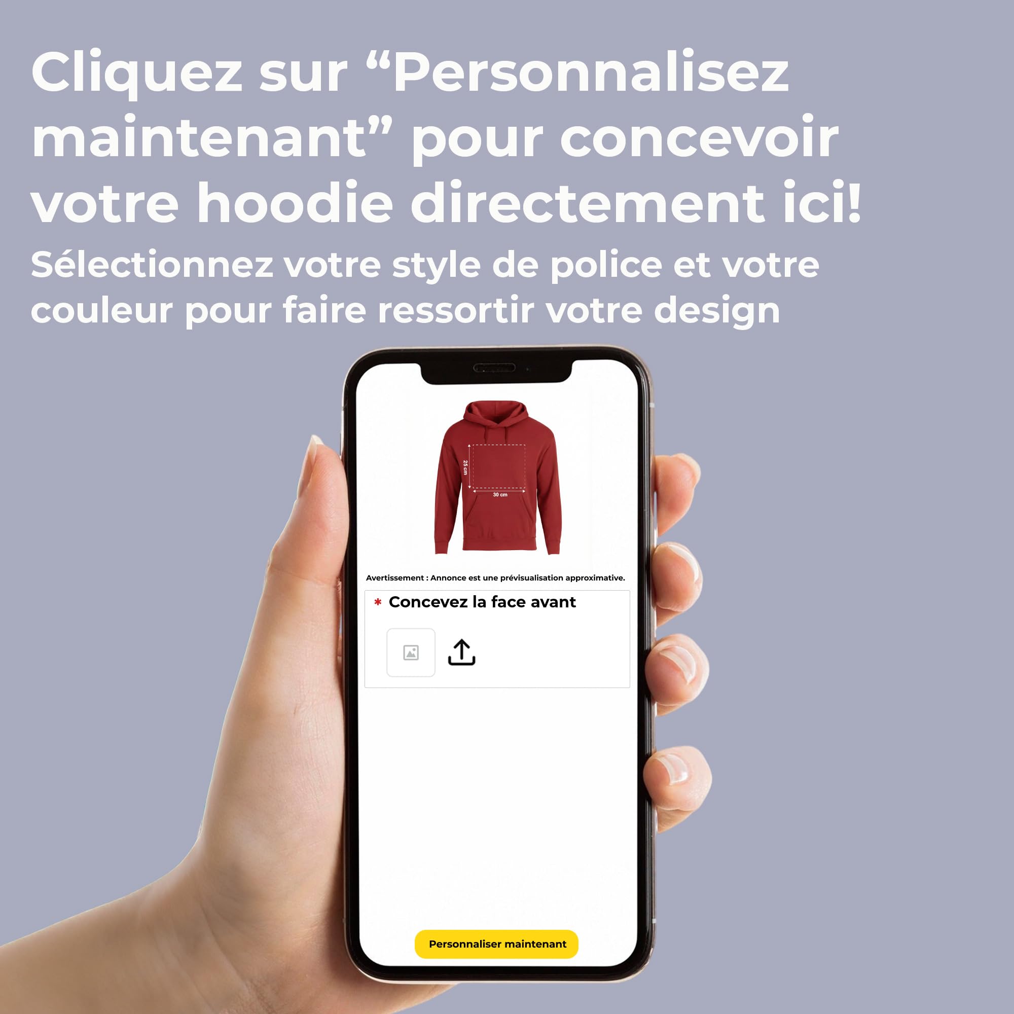 Cimpress Sweat à Capuche Homme Personnalisé, S à 2XL, Ajoutez Logo/Texte/Image, Frontale Uniquement, Idéal pour événements