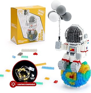 Astronaut Micro Mini Building Sets, Space Model Block Set with LED Lighting Kit and Small Balloon, 1368 PCS Cool Collectible Gift Toys for Age 14+ Adults (Not Compatible with Lego Set)
