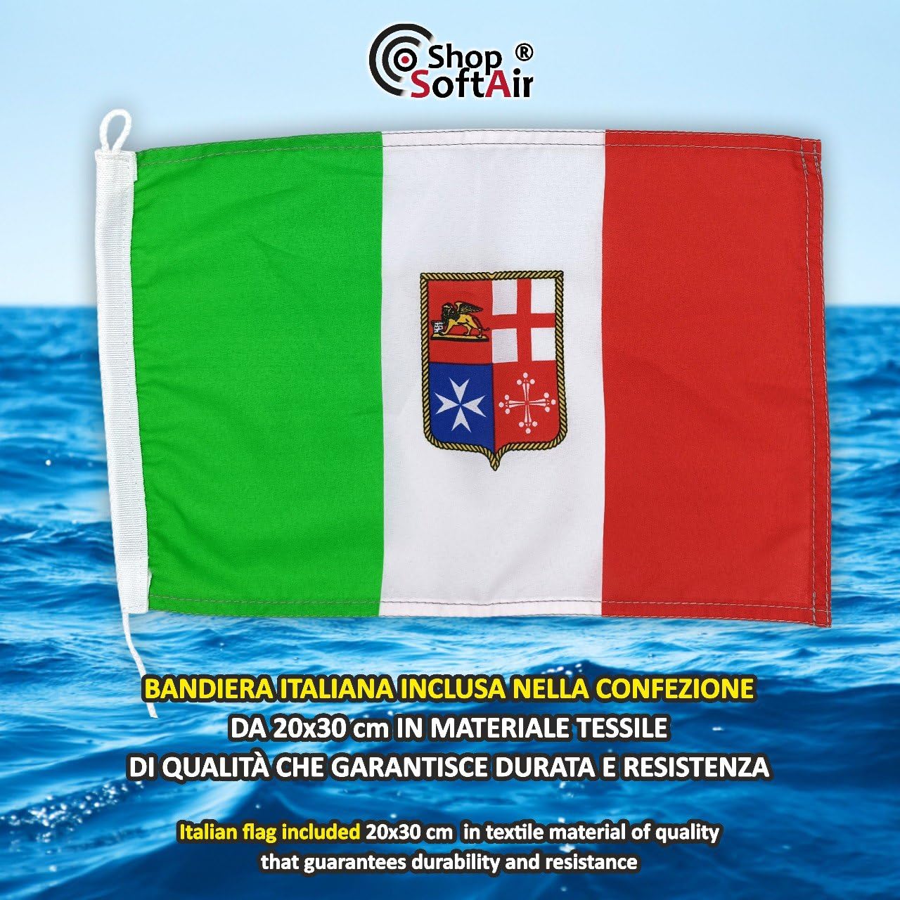 Mástil portabandista porta bandera de acero inoxidable 35 o 50 cm con soporte o para púlpito para embarcaciones barco yate bandera italiana incluida