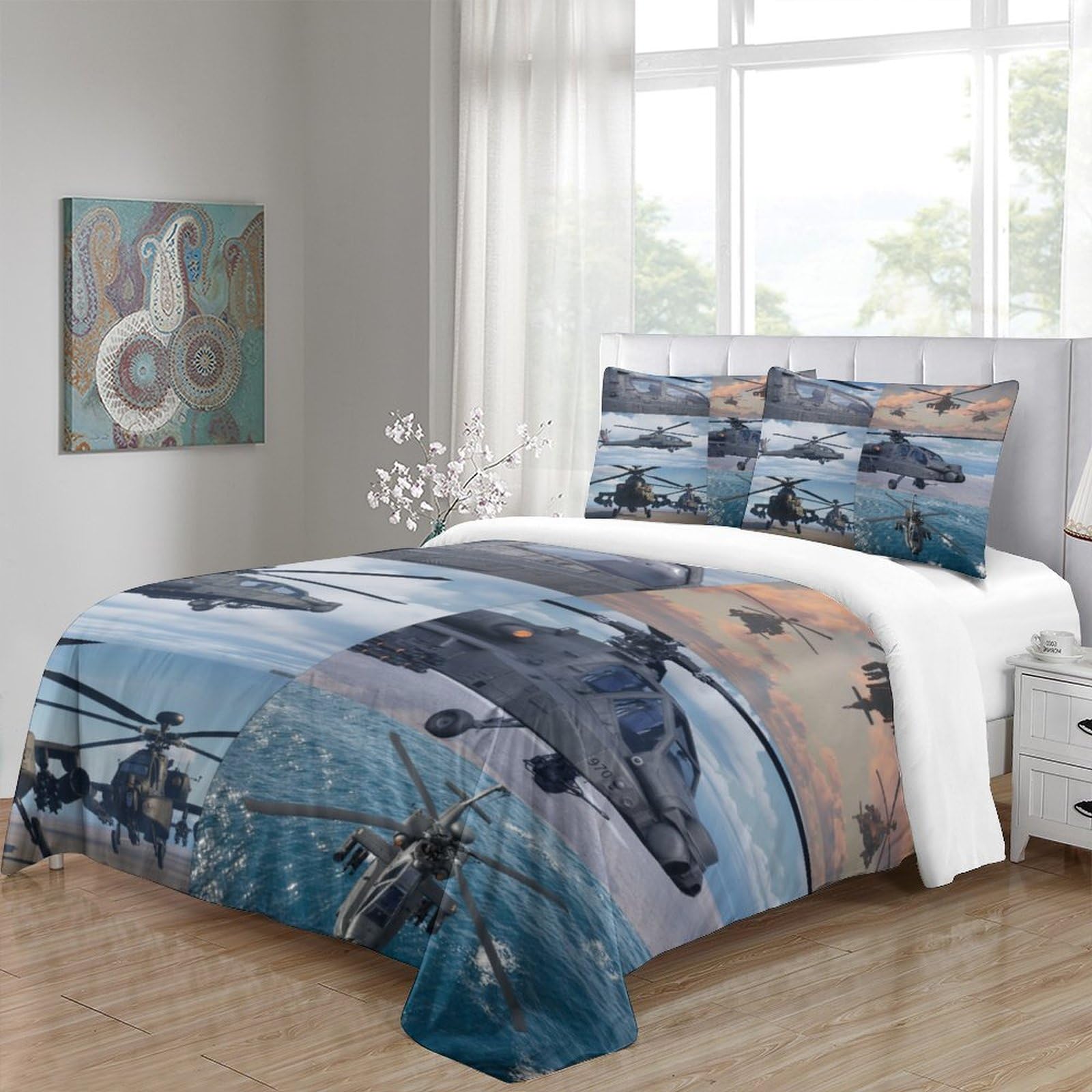 Śmigłowce Armed 500 Thread Count Apache Poszewka na kołdrę i poszewki na poduszki, miękka mikrofibra Poszewka na kołdrę, luksusowa miękka oddychająca kołdra King(220x240cm)