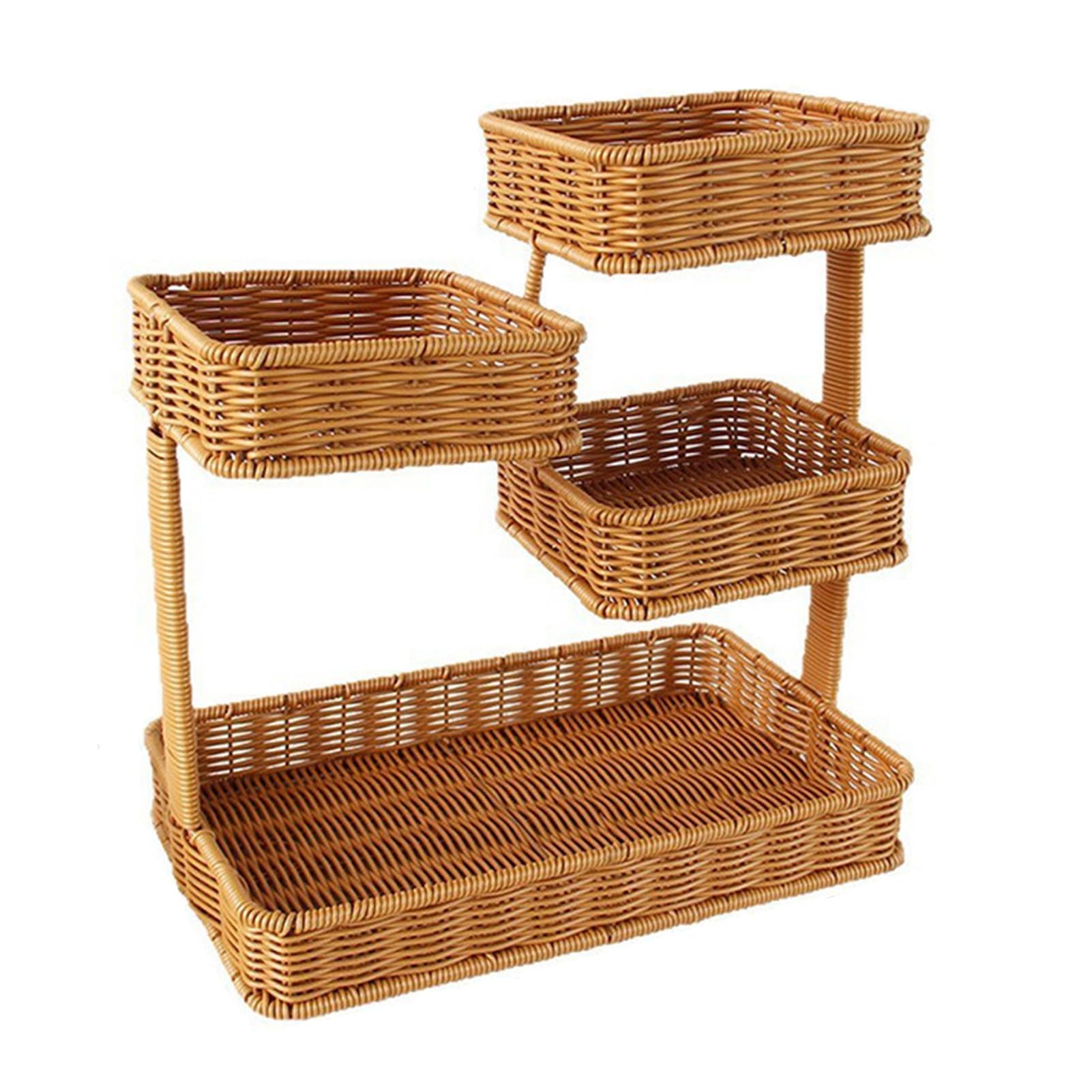 Xcsdew Color1 Imitation Rattan Pp Fruit Rack,Rectangular Shelf,Floor-Standing Storage ,Openwork Design,Suitable For Dining Rooms