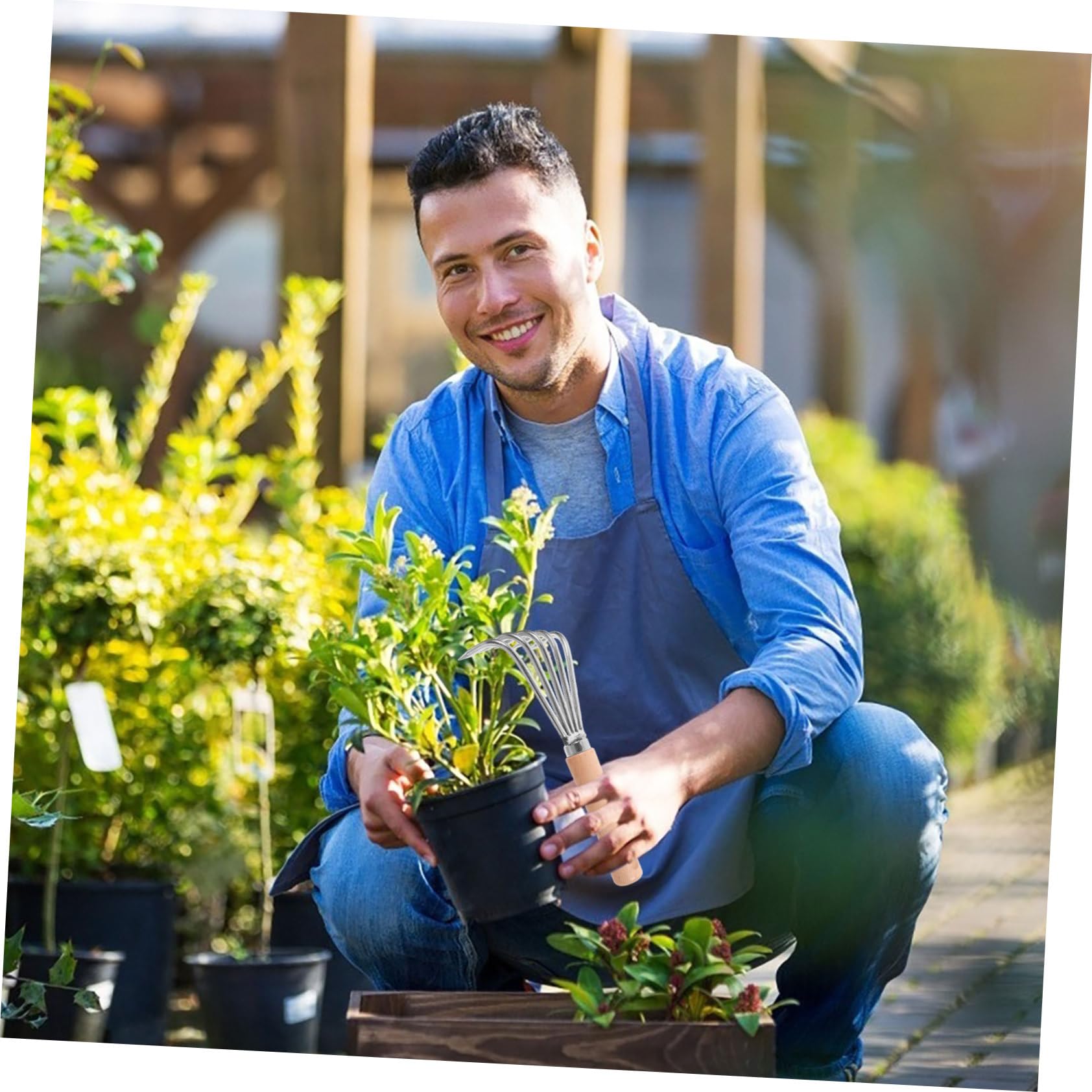 3 Stück Kleiner Handrechen mit Ergonomischem Holzgriff Gartenrechen zum Lockern von Erde Unkrautentfernung und Pflanzen Kompakt für Garten und Strandgebrauch