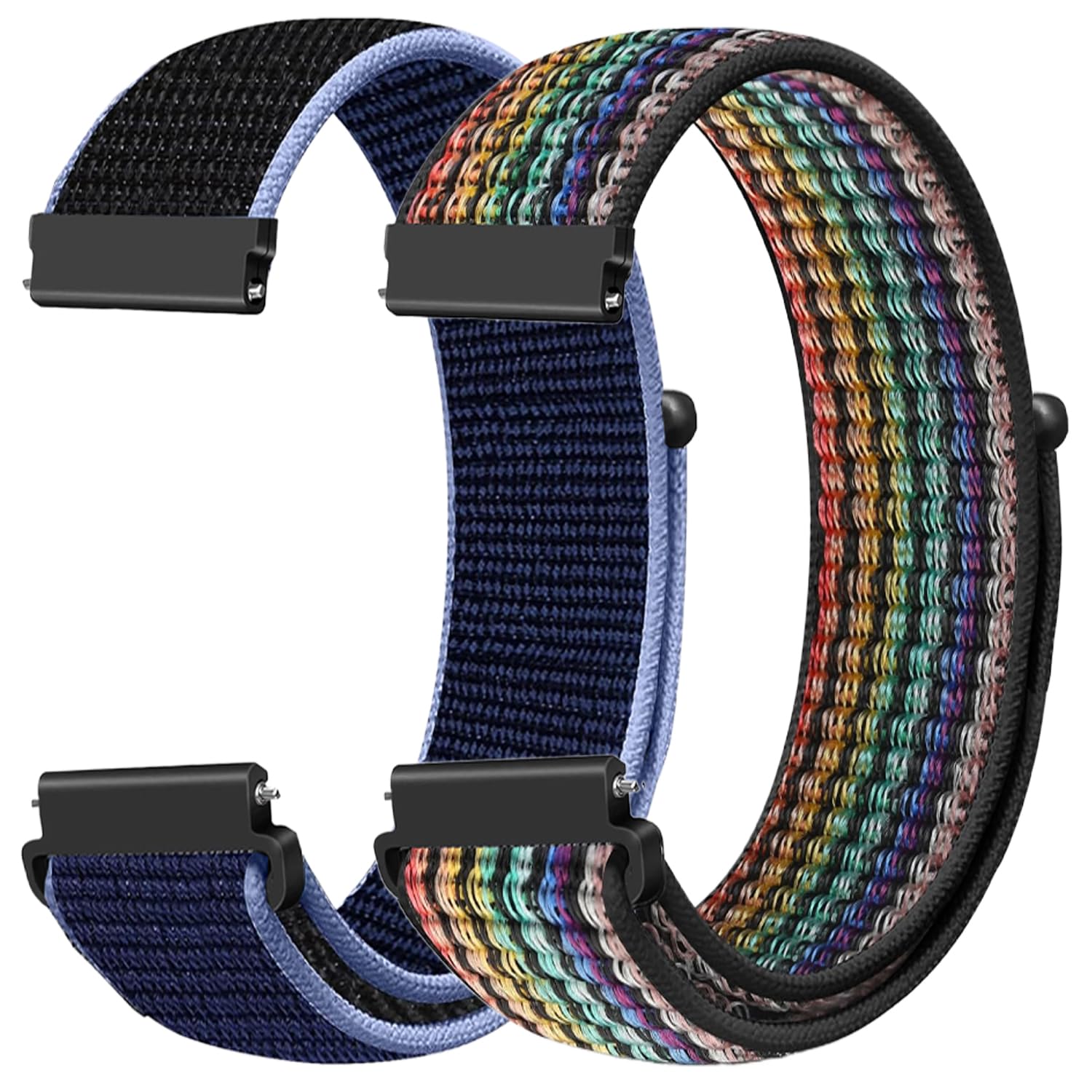 FTYQUEE 2 Pack Nylon Watch Bands Compatible with 16mm 18mm 19mm 20mm 22mm Watch Bands Quick Release Replacement Wristband, Adjustable Stretchy Straps Fabric Bands for Men Women