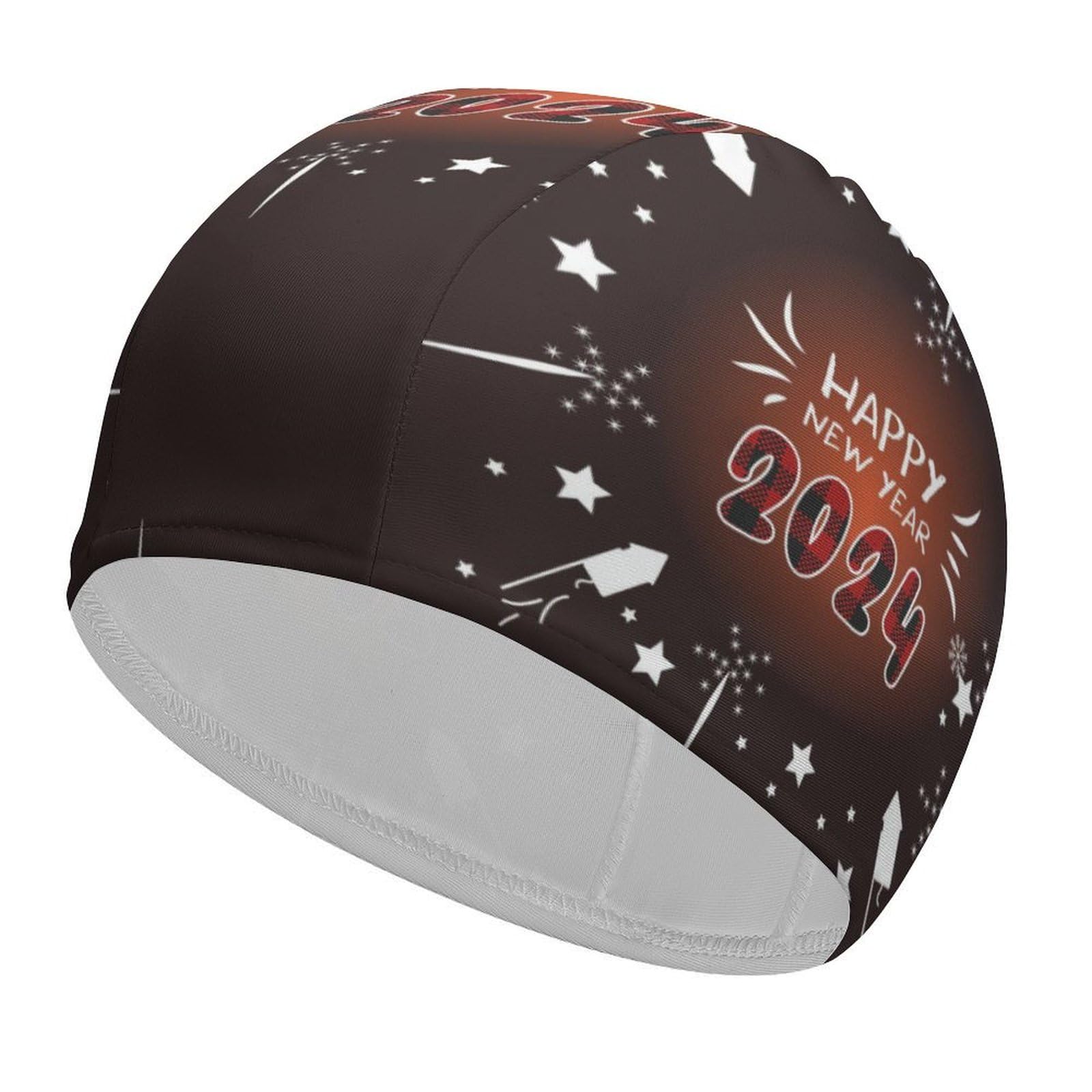 Happy New Year 3 Swim Cap for Women Men Waterproof Adults Swimming Caps Bathing Cap for Long Short Hair
