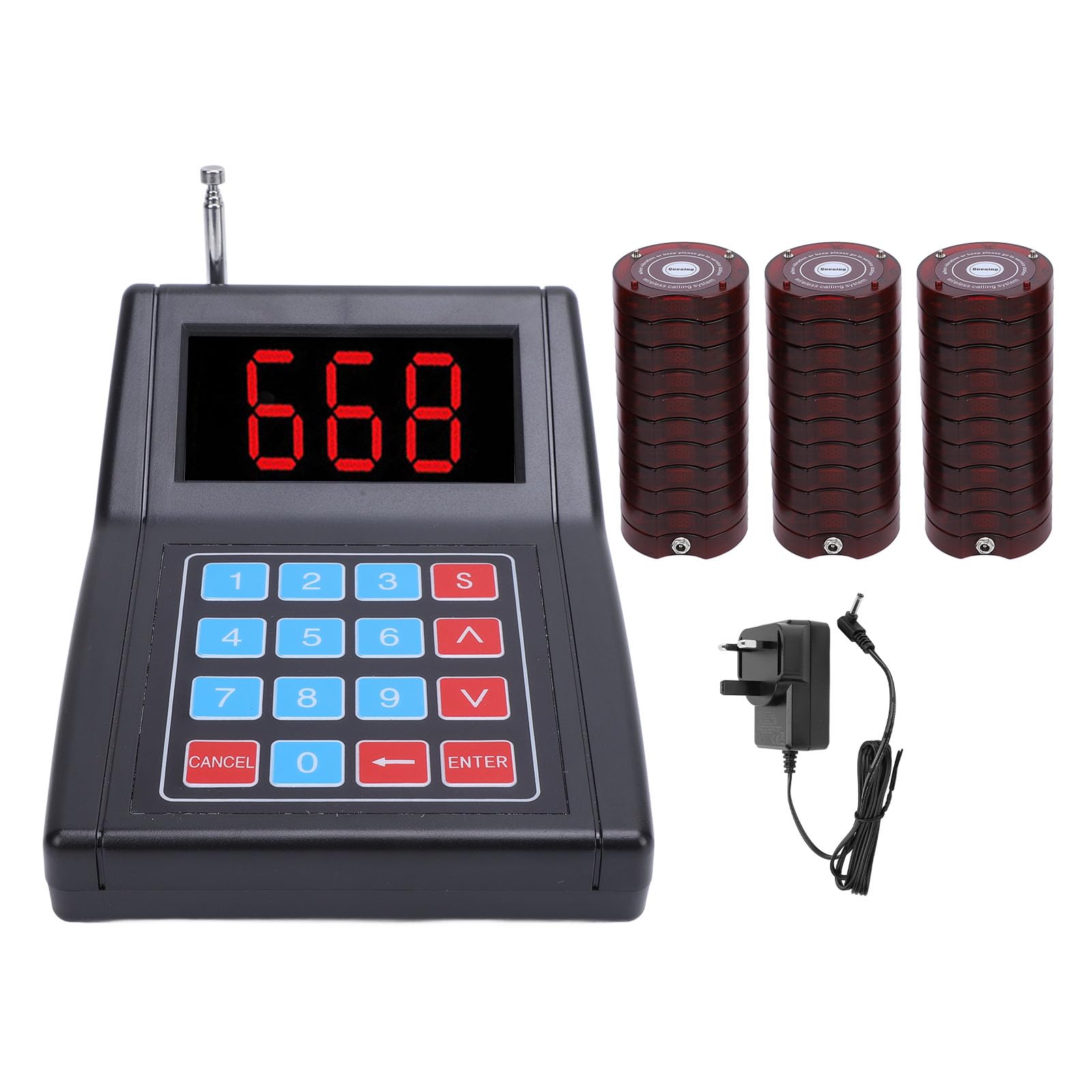 Restaurant Pager System, 30 Coaster Beeper Buzzer System, Guest Customer Queue Pagers for Food Truck Church Nursery Clinic Coffee Shop Hotel (Red)