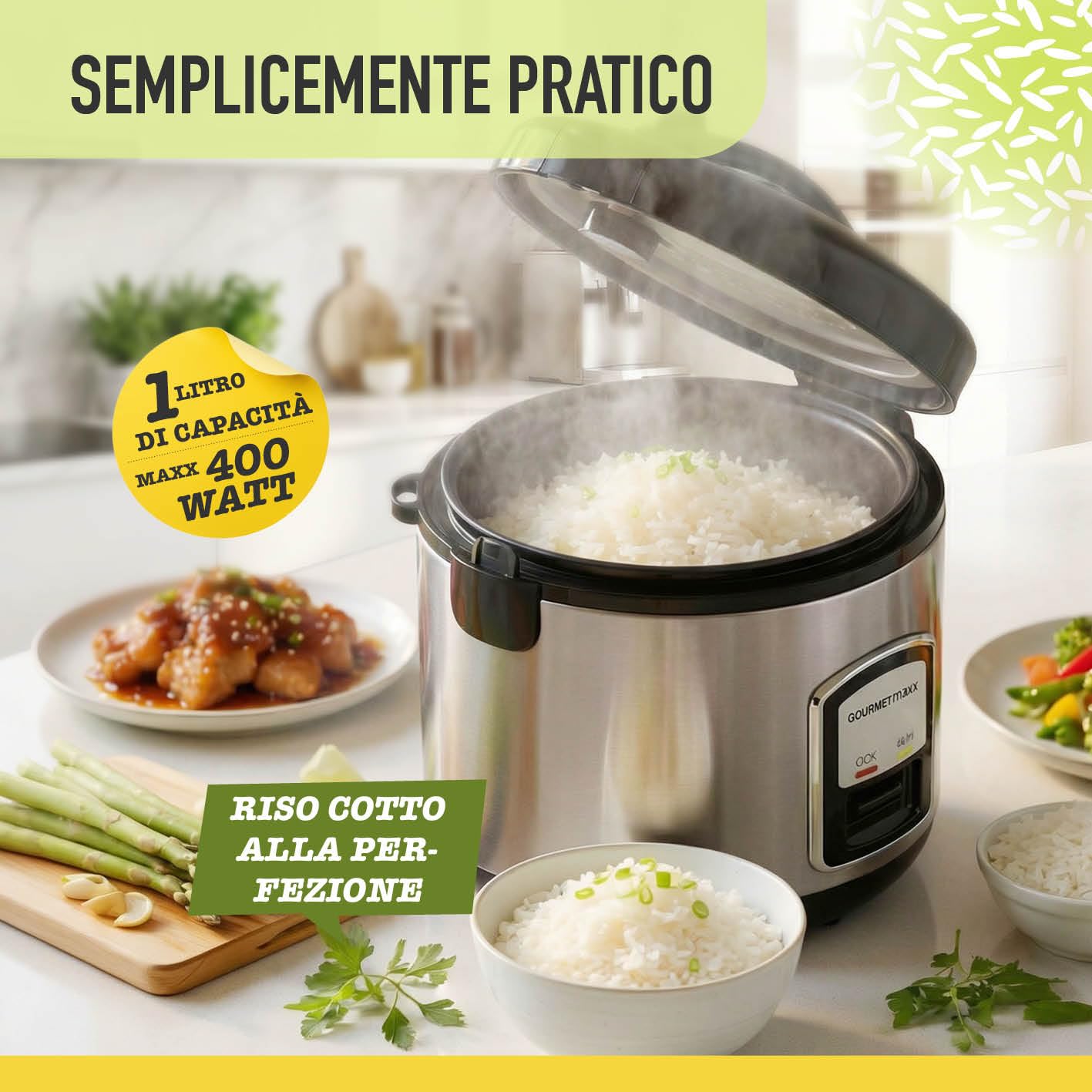 GourmetMaxx 14655 Rice Cooker Argento con funzione vapore