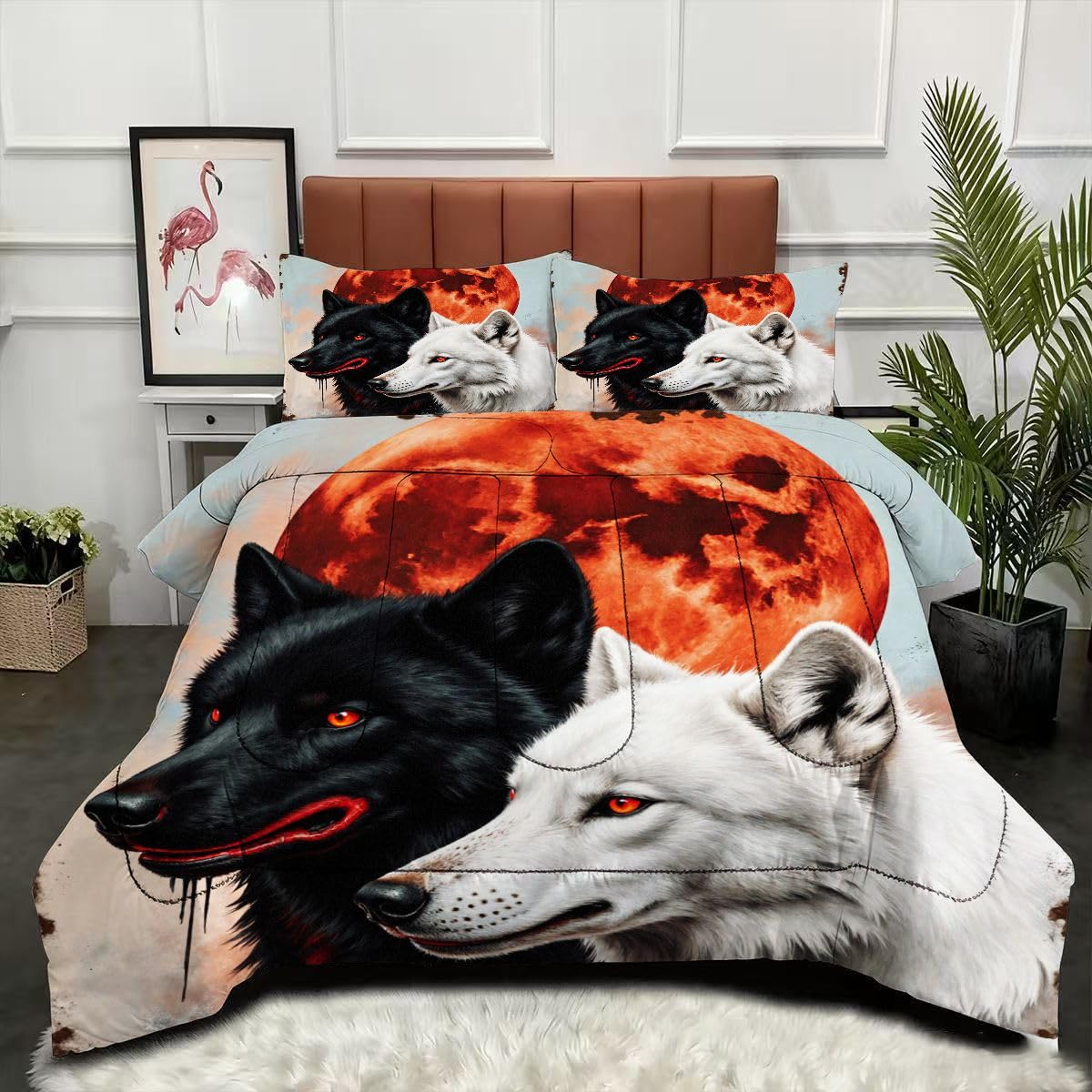 Couette 220 x 240 cm lit 2 personnes réversible imprimé loup sauvage