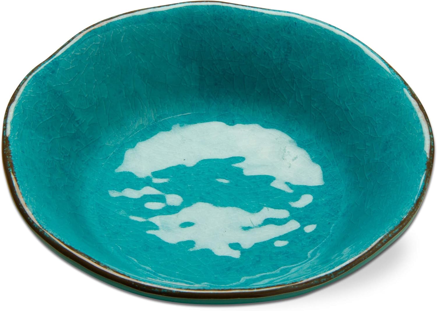 tag 10 oz. 7 in. Veranda Cracked Glazed Solid Wavy Edge Melamine Plastic Dinnerware Bowls Set of 4 Dishwasher Safe Indoor Outdoor Round Ocean Blue Bowl Set of 4 Ocean Blue