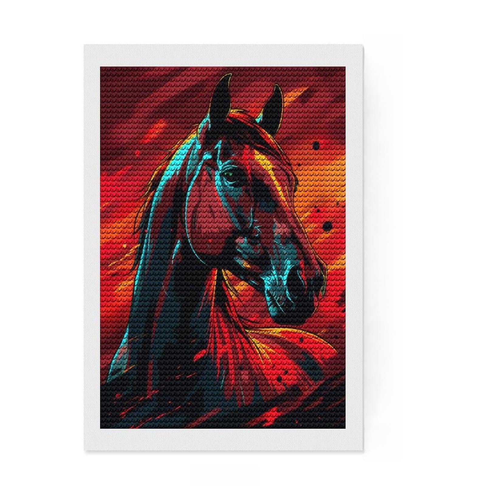 Junmoney Glowing Stallion Round Drill Diamond Painting 8"x12", for Teens, Vintage Style Decor, Pleasing Wall Art Project, Festive Craft Gift
