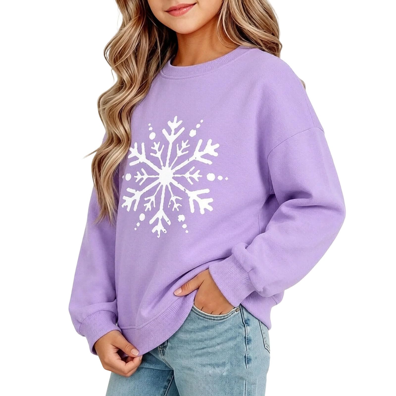 Felpa Ragazza Senza Cappuccio con Stampata Pullover Invernale Calda